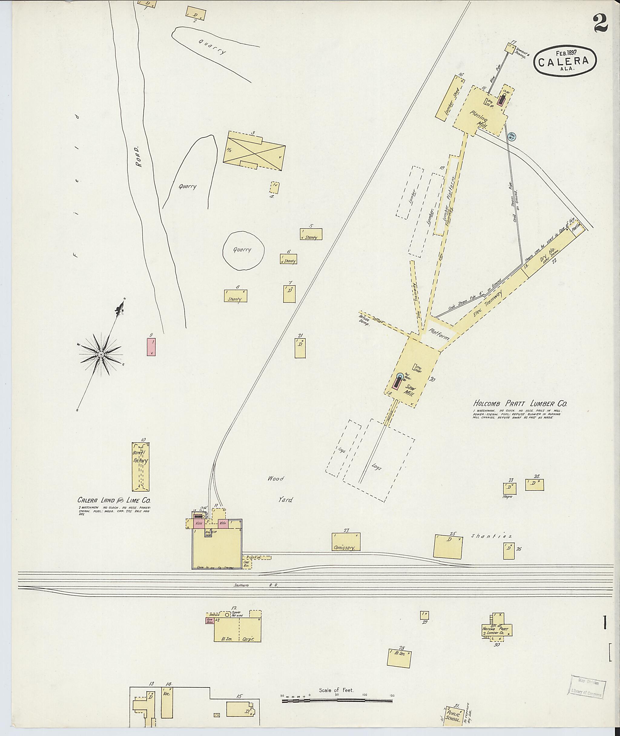 This old map of Calera, Shelby County, Alabama was created by Sanborn Map Company in 1897