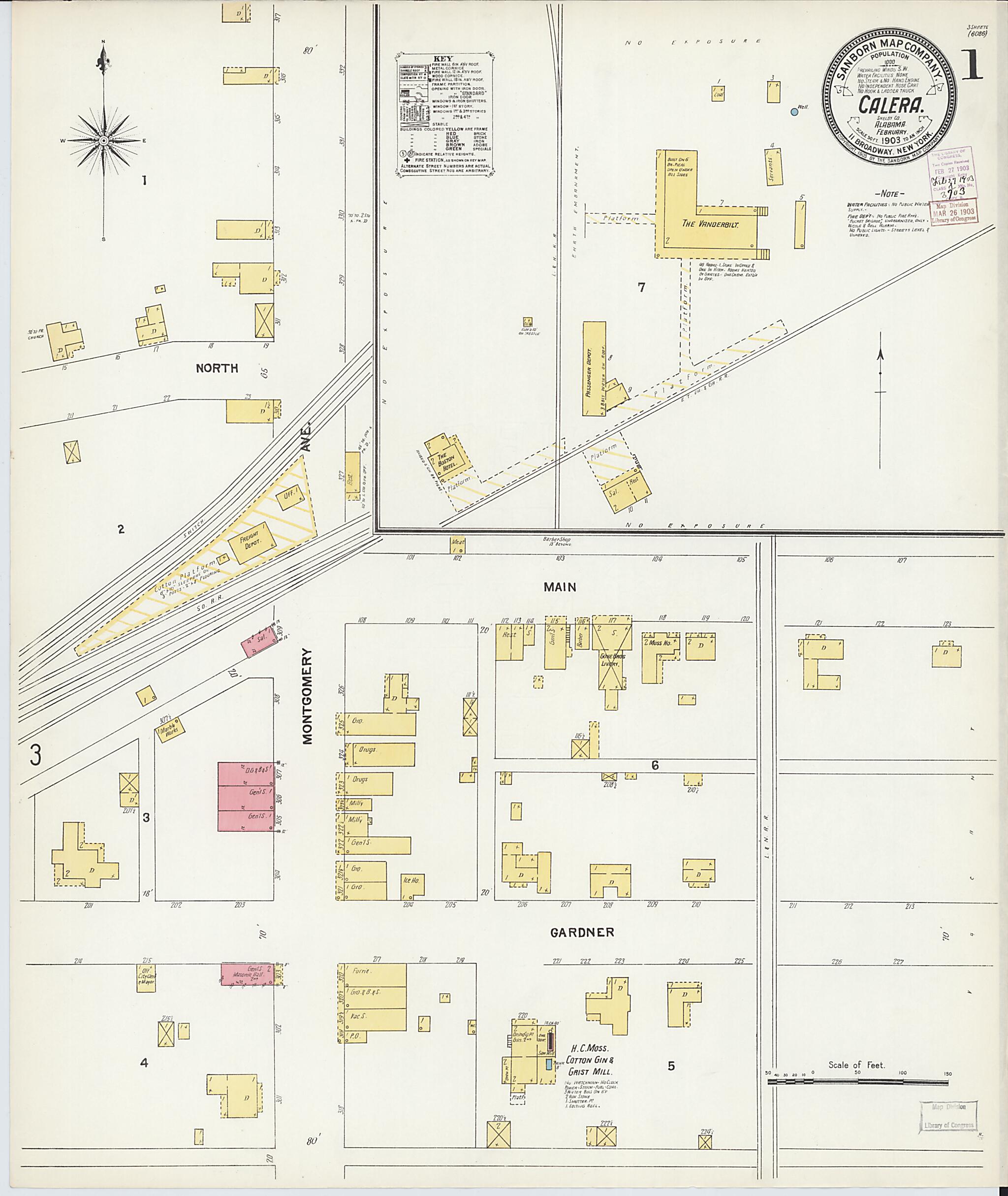 This old map of Calera, Shelby County, Alabama was created by Sanborn Map Company in 1903