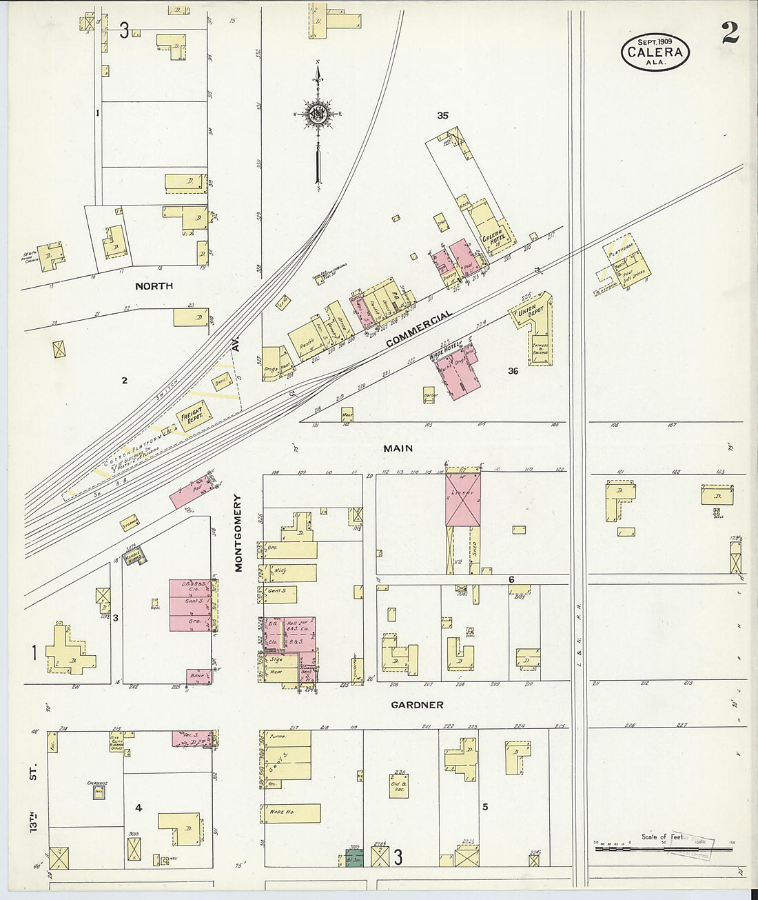 This old map of Calera, Shelby County, Alabama was created by Sanborn Map Company in 1909