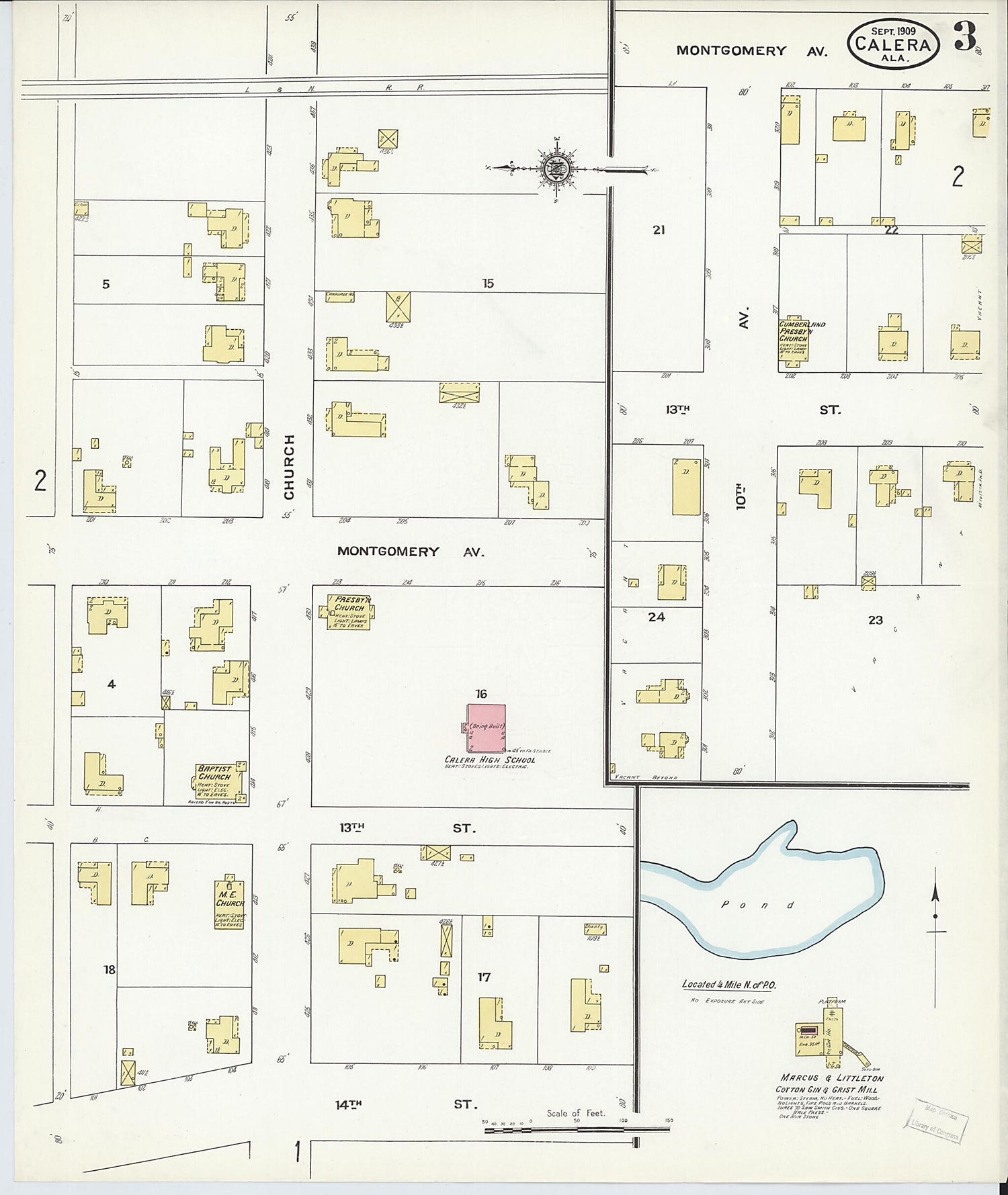 This old map of Calera, Shelby County, Alabama was created by Sanborn Map Company in 1909