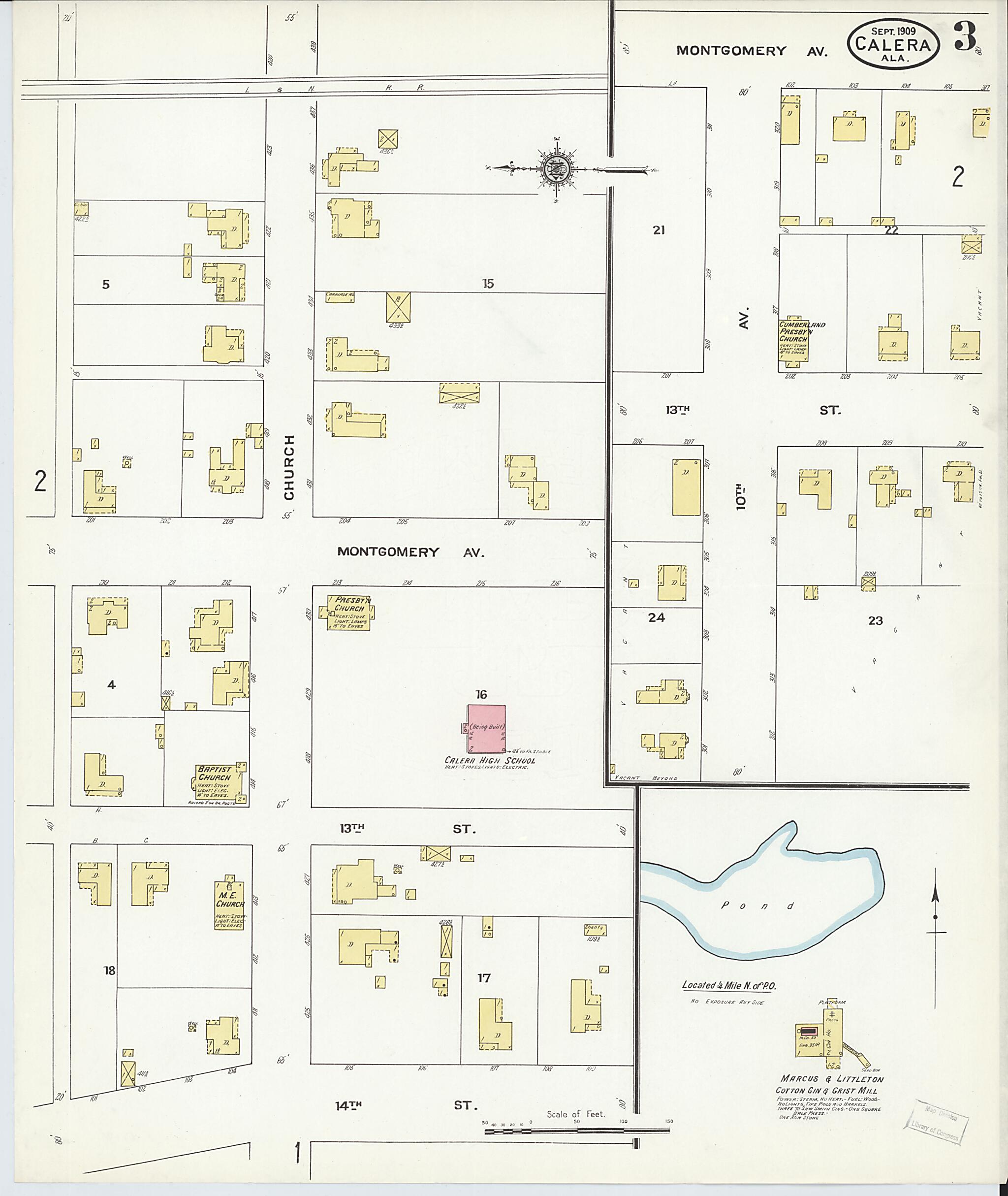 This old map of Calera, Shelby County, Alabama was created by Sanborn Map Company in 1909