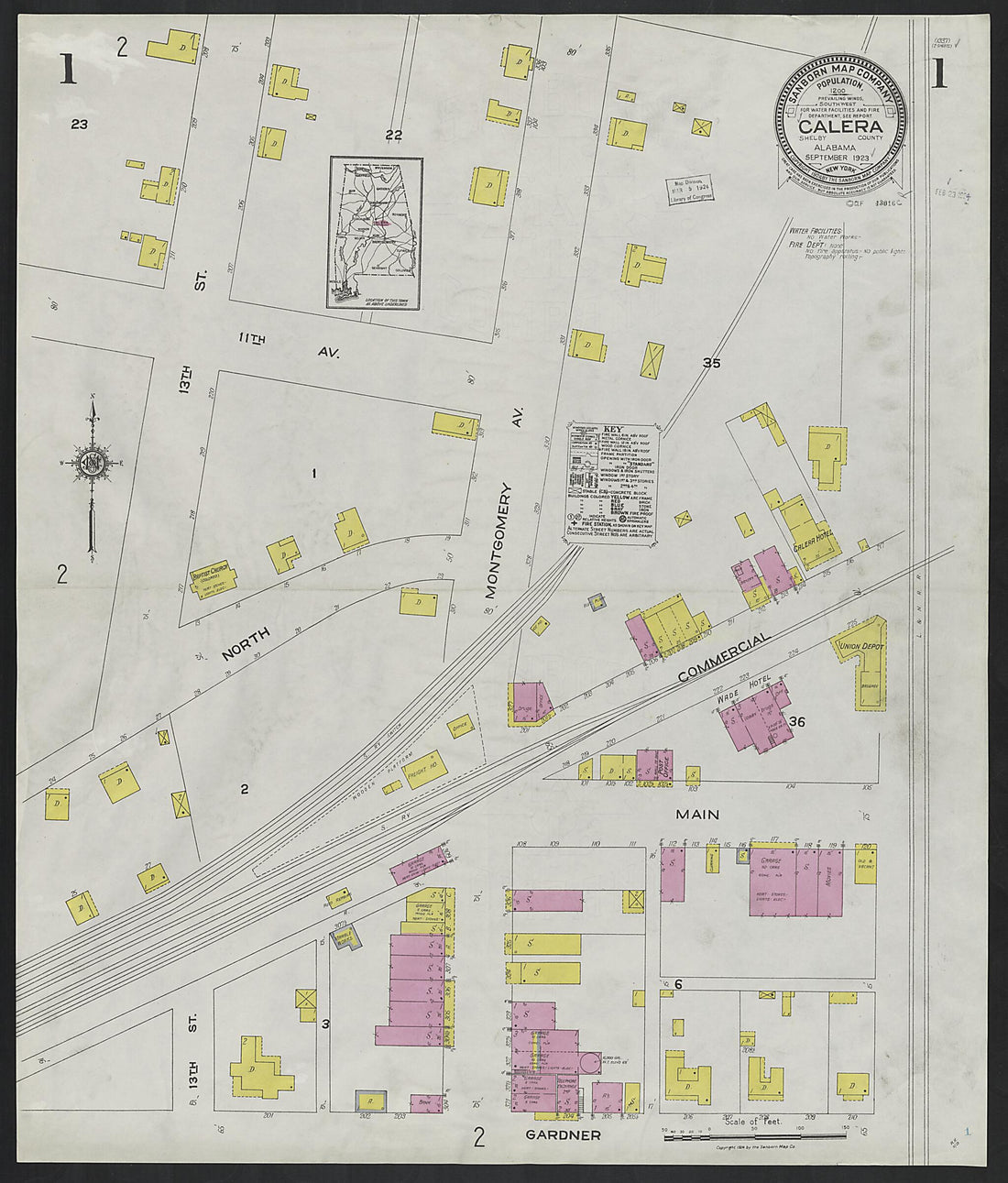 This old map of Calera, Shelby County, Alabama was created by Sanborn Map Company in 1923