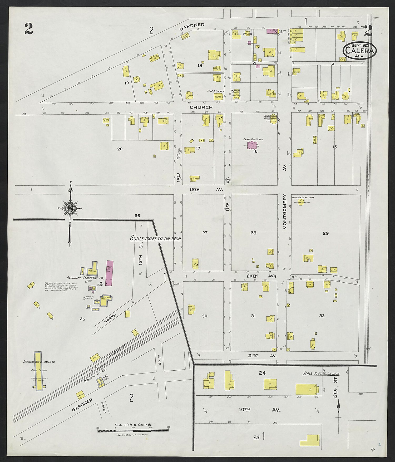 This old map of Calera, Shelby County, Alabama was created by Sanborn Map Company in 1923