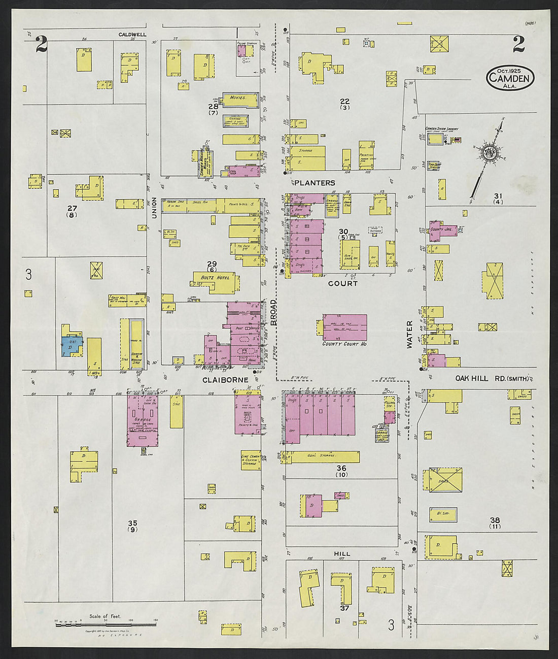 This old map of Camden, Wilcox County, Alabama was created by Sanborn Map Company in 1925