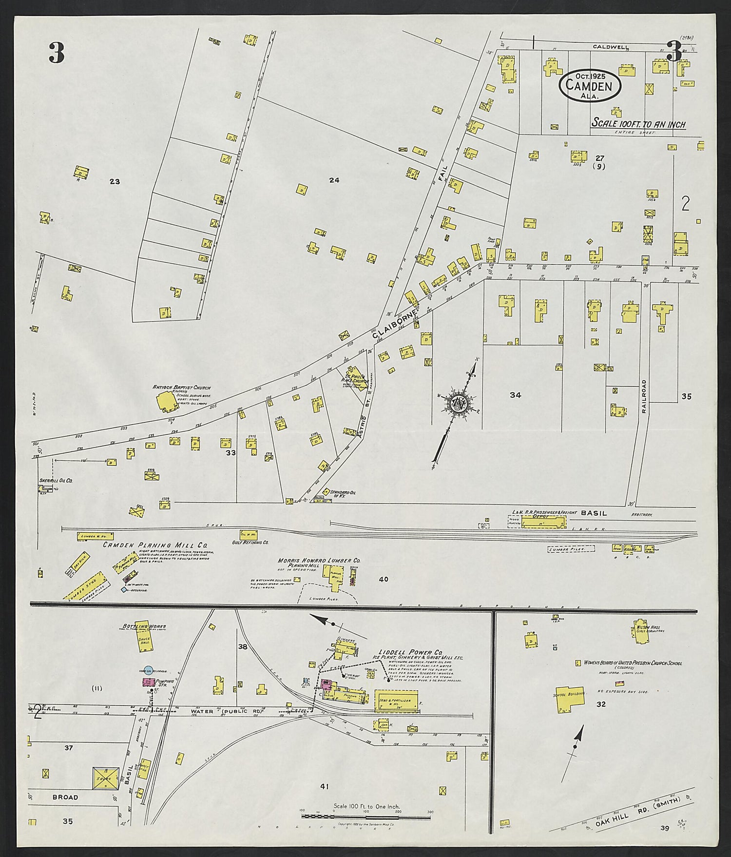 This old map of Camden, Wilcox County, Alabama was created by Sanborn Map Company in 1925