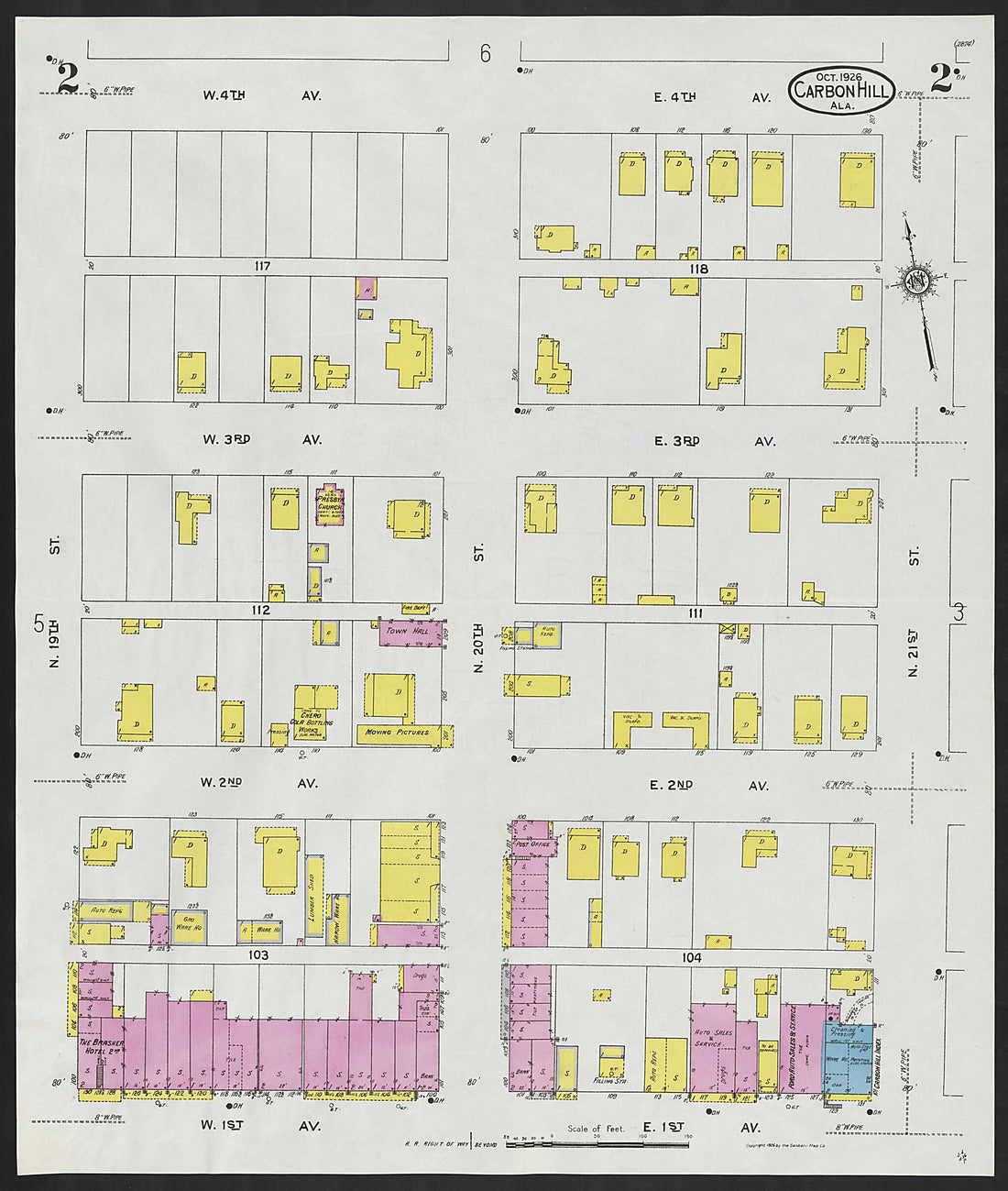 This old map of Carbon Hill, Valher County, Alabama was created by Sanborn Map Company in 1926