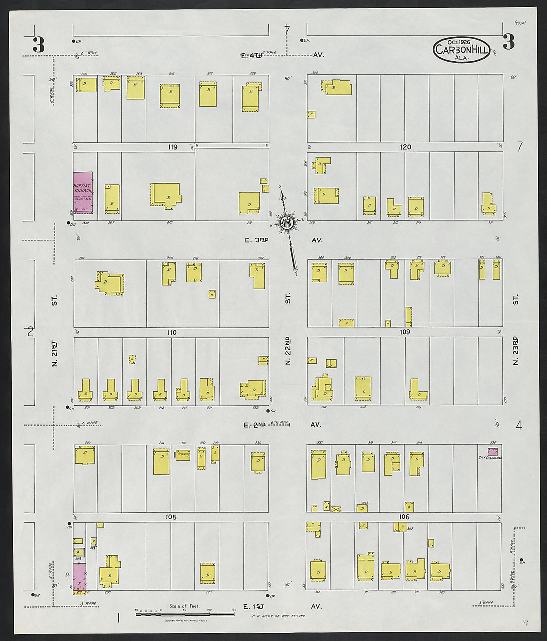 This old map of Carbon Hill, Valher County, Alabama was created by Sanborn Map Company in 1926