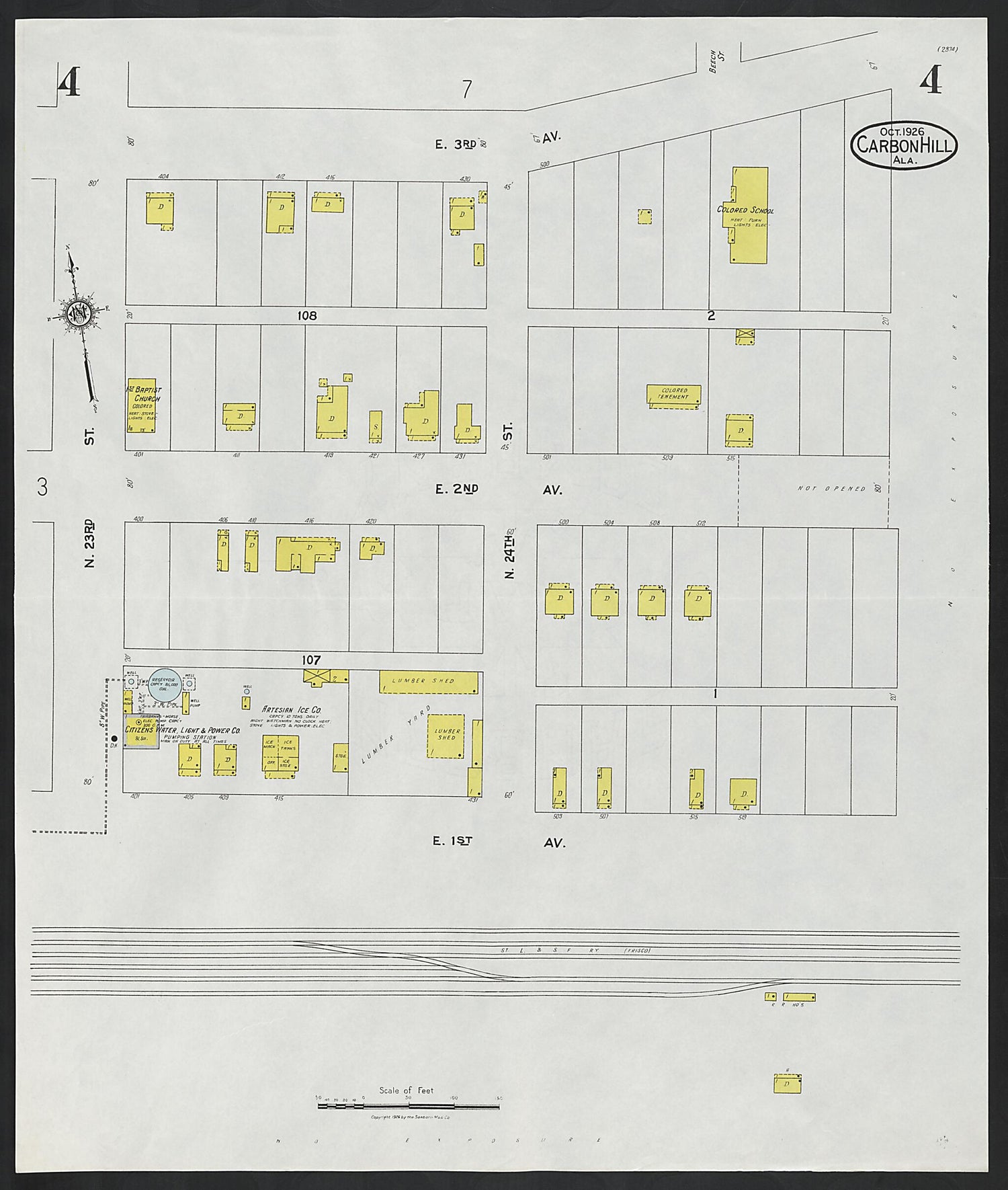 This old map of Carbon Hill, Valher County, Alabama was created by Sanborn Map Company in 1926