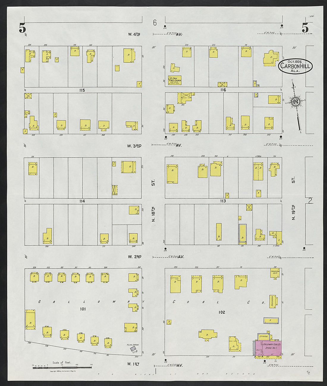 This old map of Carbon Hill, Valher County, Alabama was created by Sanborn Map Company in 1926