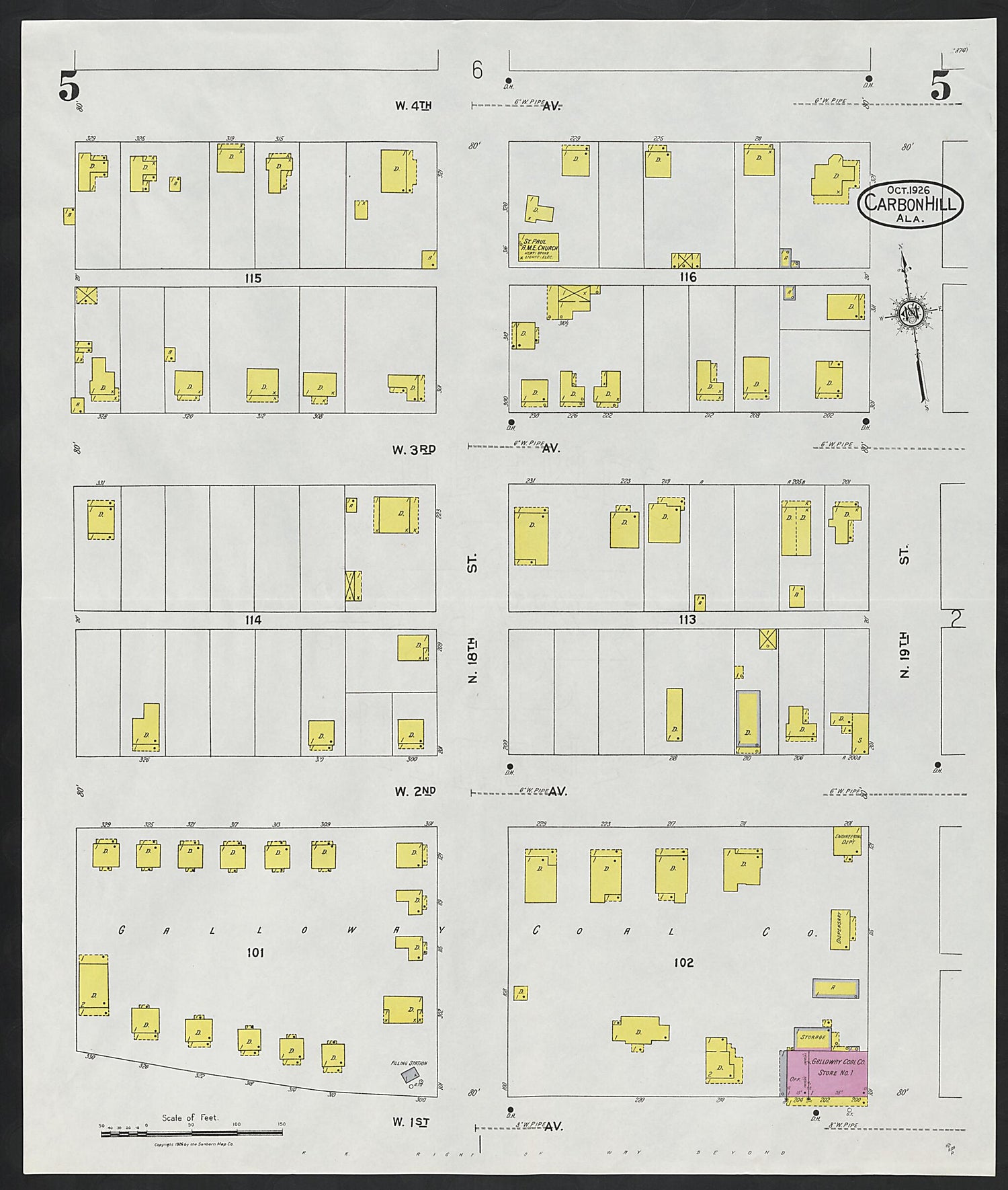 This old map of Carbon Hill, Valher County, Alabama was created by Sanborn Map Company in 1926