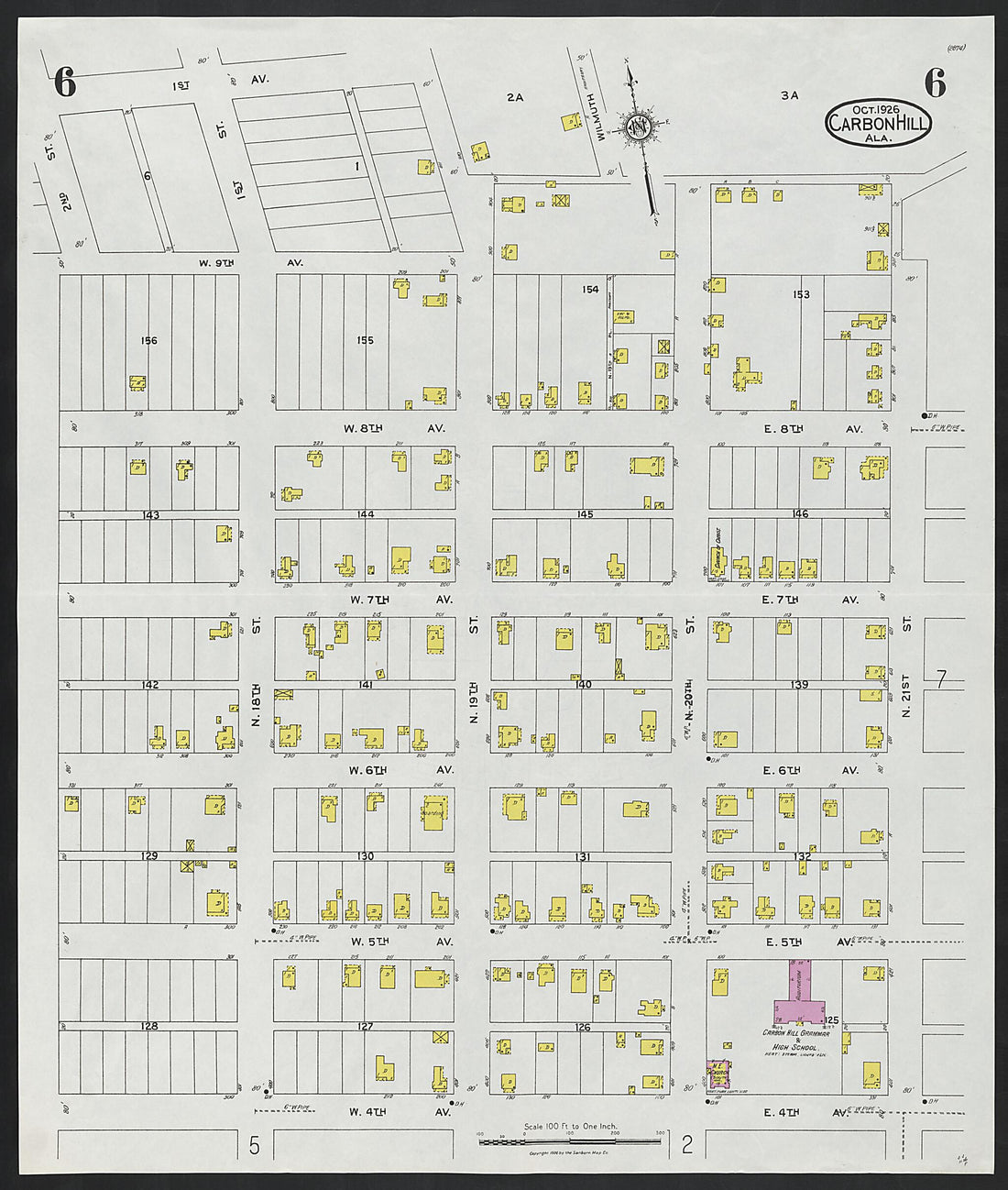 This old map of Carbon Hill, Valher County, Alabama was created by Sanborn Map Company in 1926