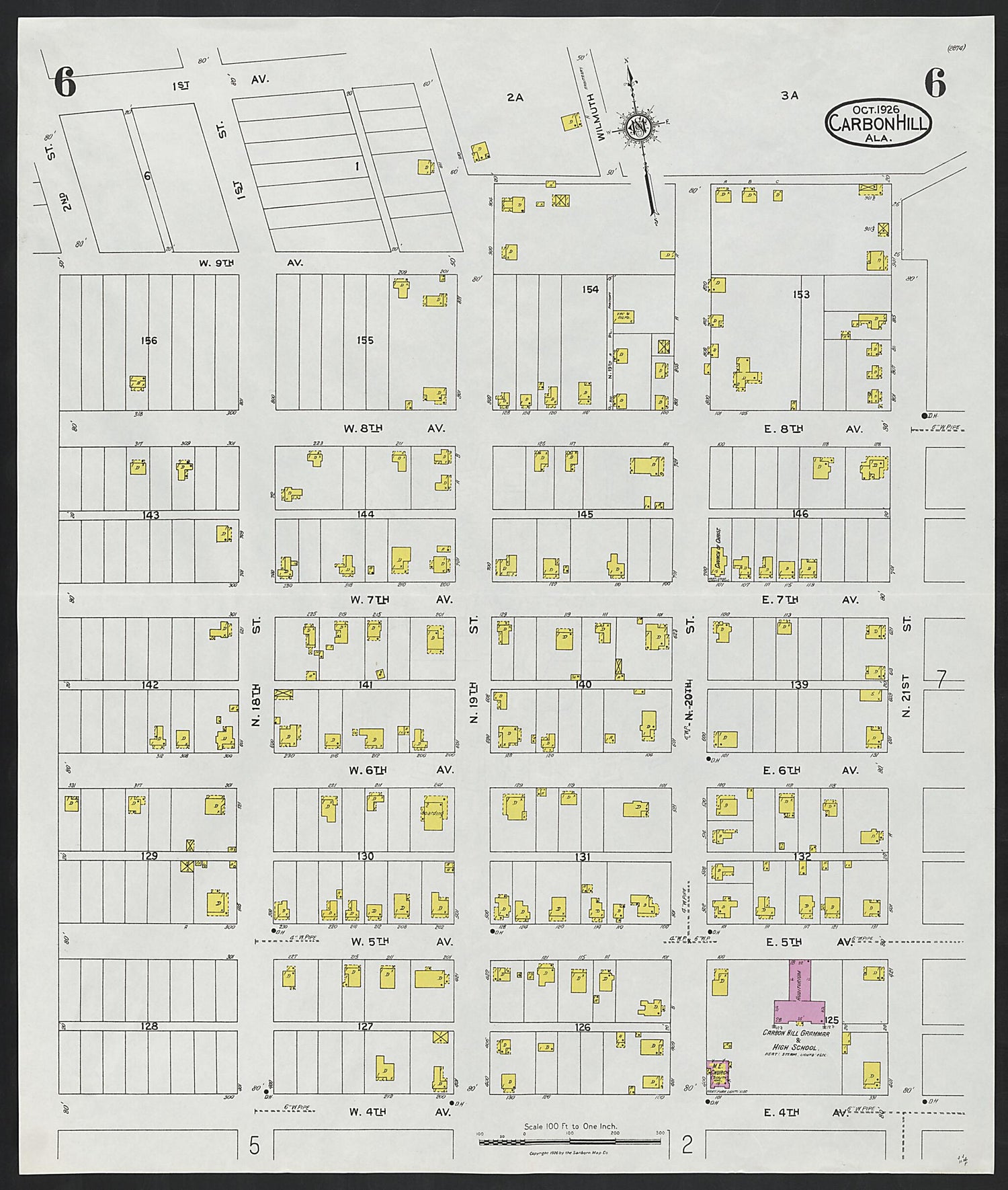 This old map of Carbon Hill, Valher County, Alabama was created by Sanborn Map Company in 1926