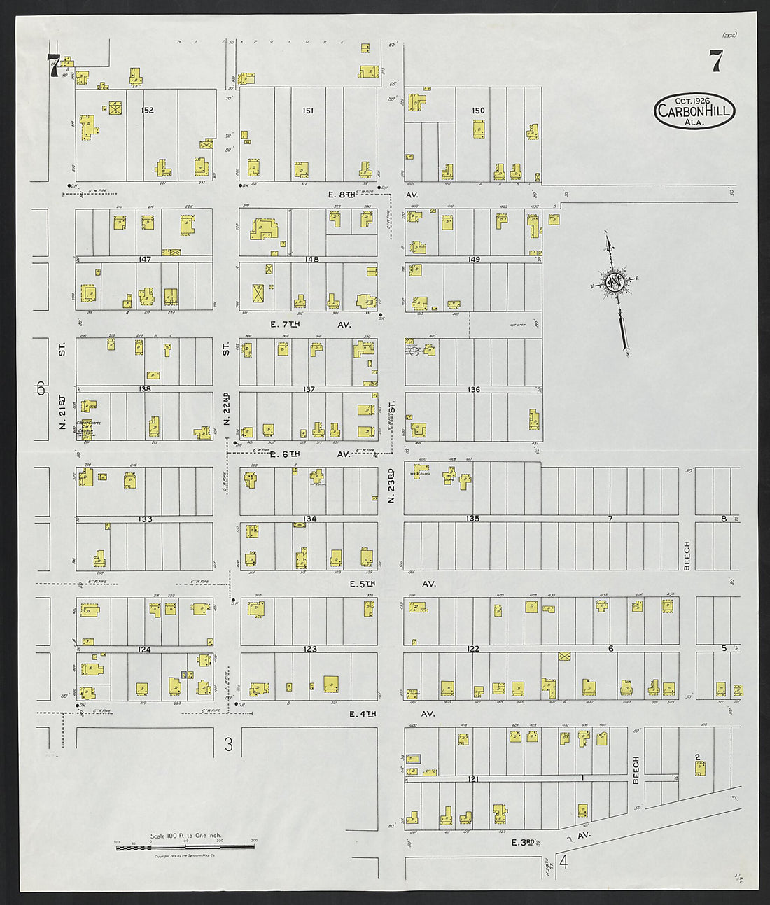 This old map of Carbon Hill, Valher County, Alabama was created by Sanborn Map Company in 1926