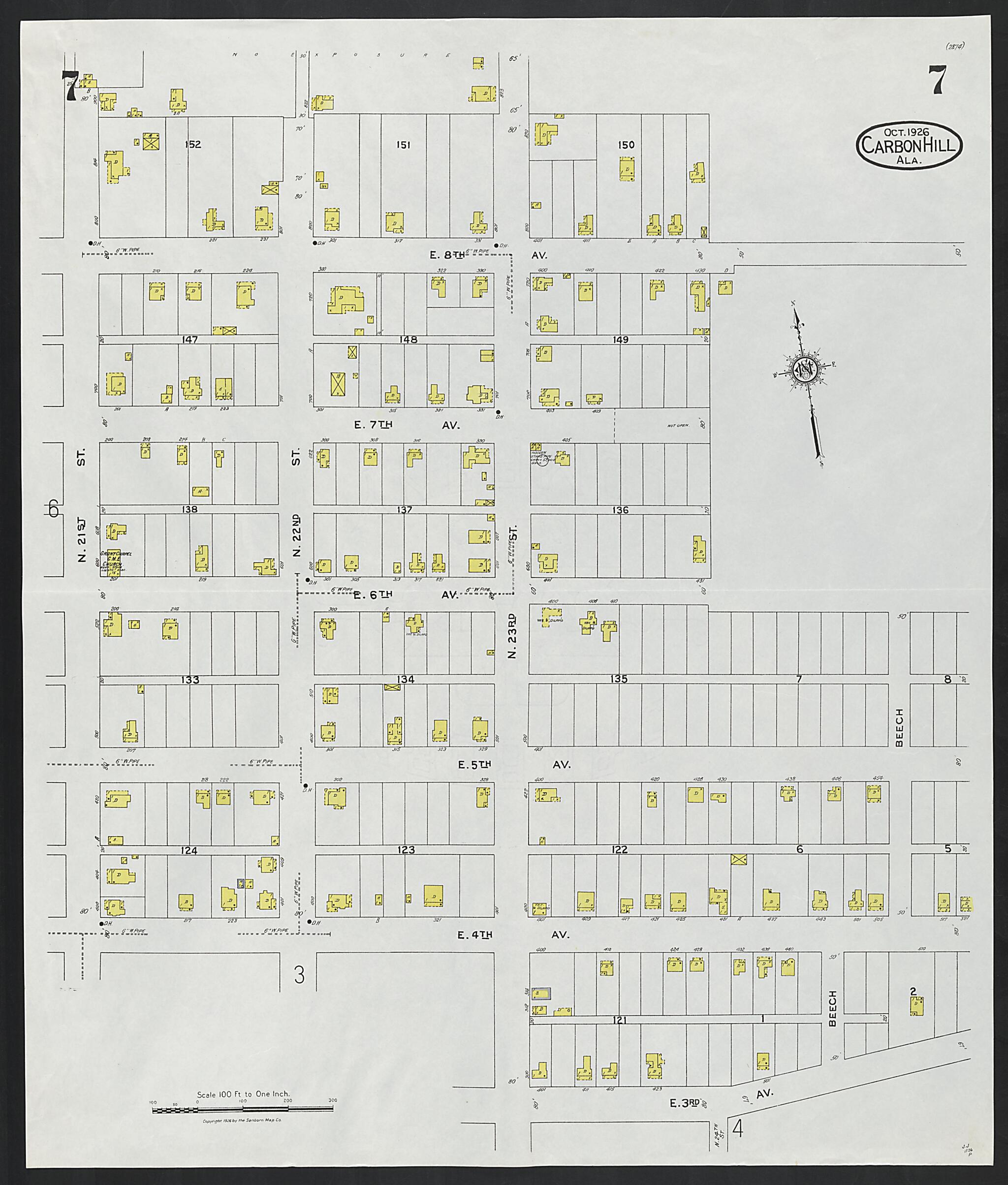 This old map of Carbon Hill, Valher County, Alabama was created by Sanborn Map Company in 1926