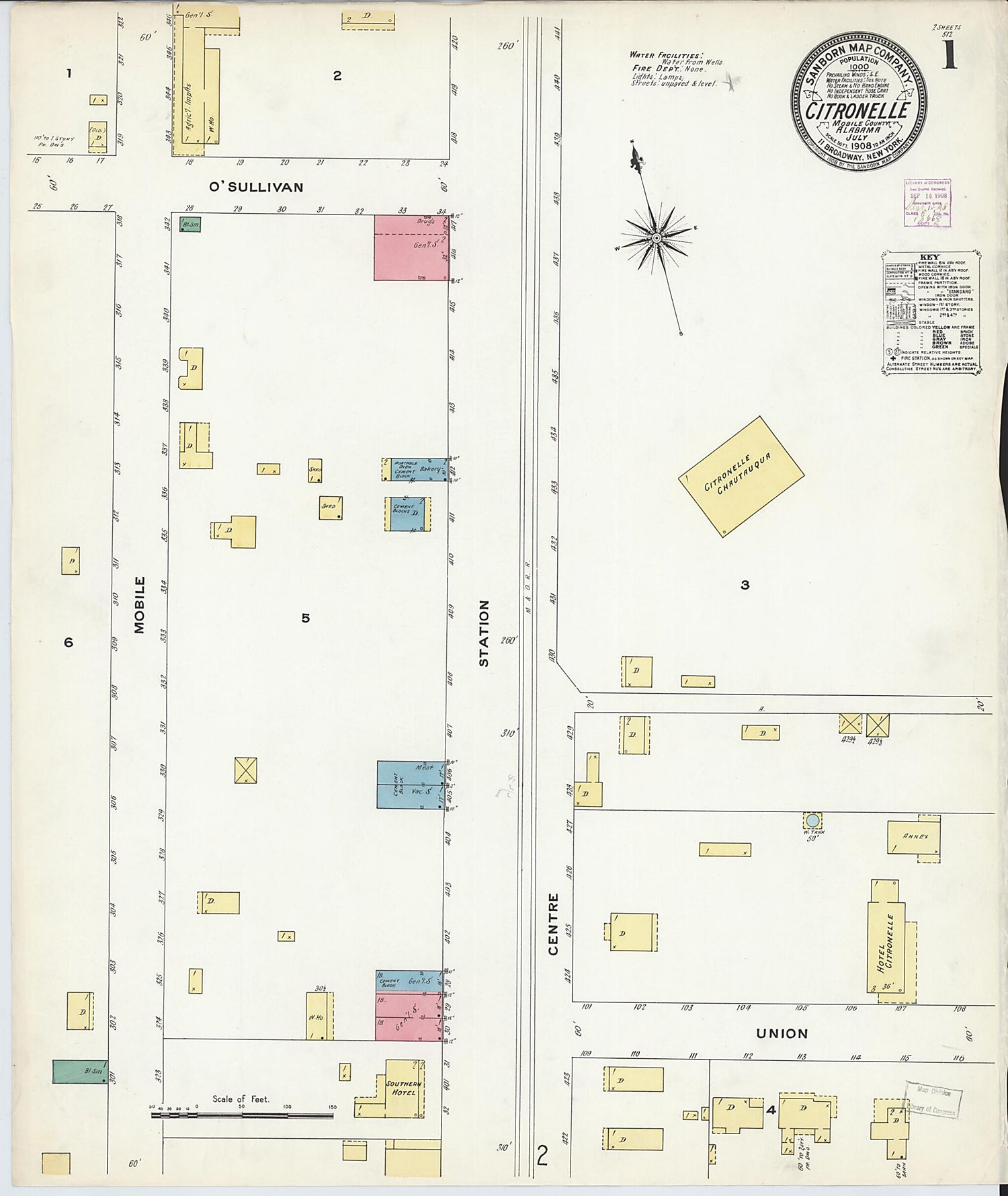 This old map of Citronelle, Mobile County, Alabama was created by Sanborn Map Company in 1908