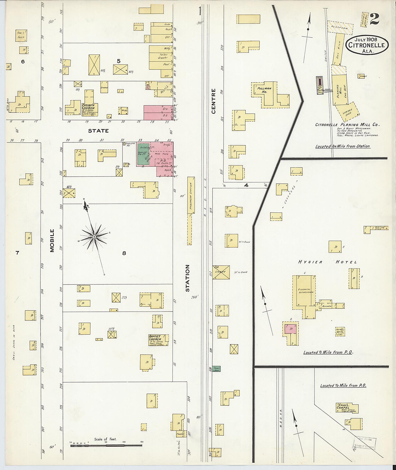 This old map of Citronelle, Mobile County, Alabama was created by Sanborn Map Company in 1908