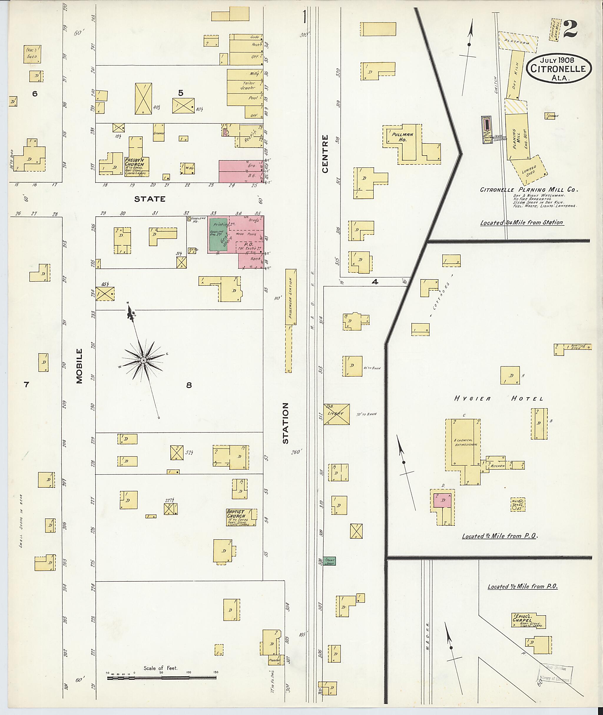 This old map of Citronelle, Mobile County, Alabama was created by Sanborn Map Company in 1908