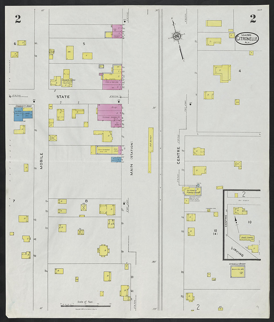 This old map of Citronelle, Mobile County, Alabama was created by Sanborn Map Company in 1926