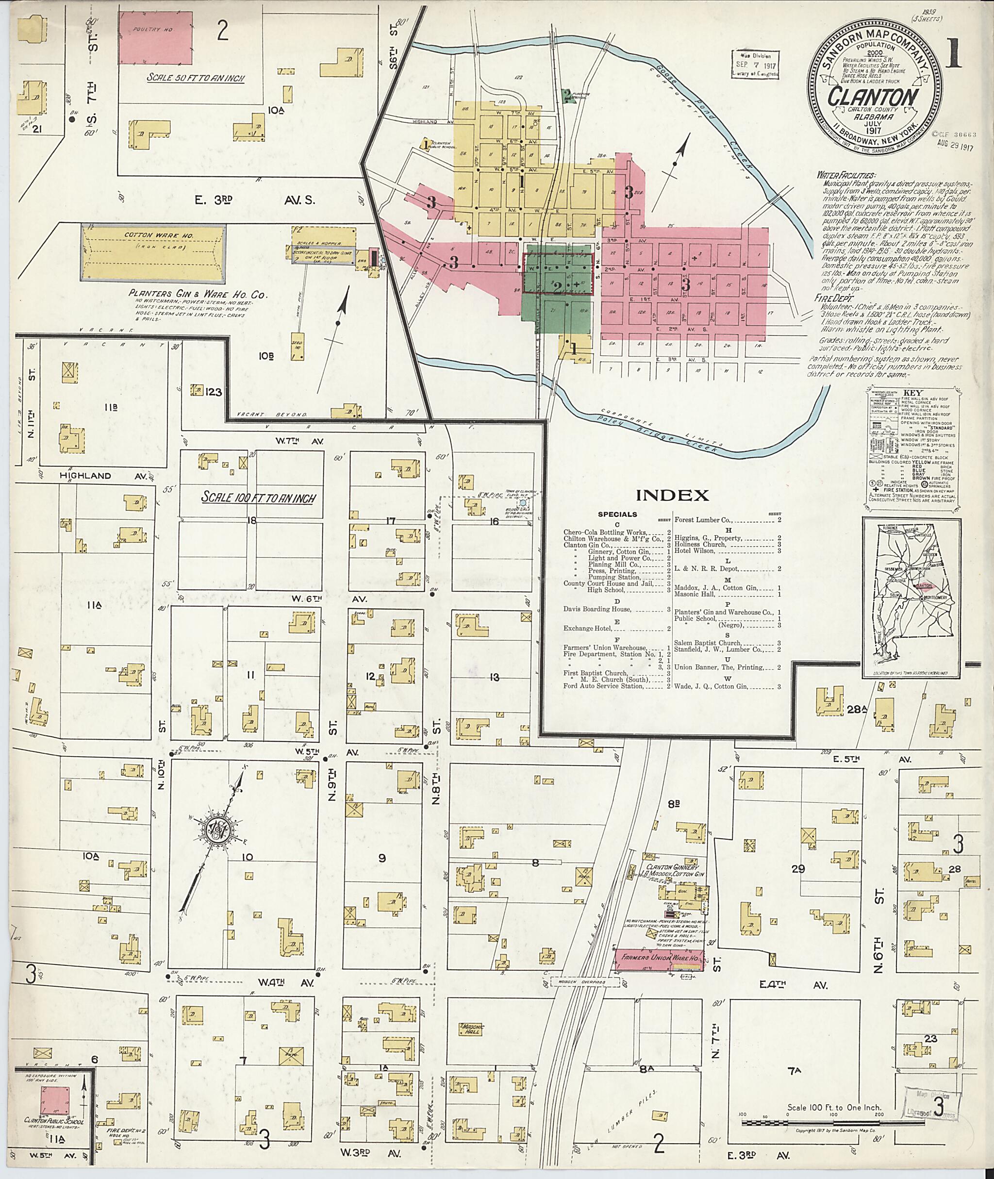 This old map of Clanton, Chilton County, Alabama was created by Sanborn Map Company in 1917