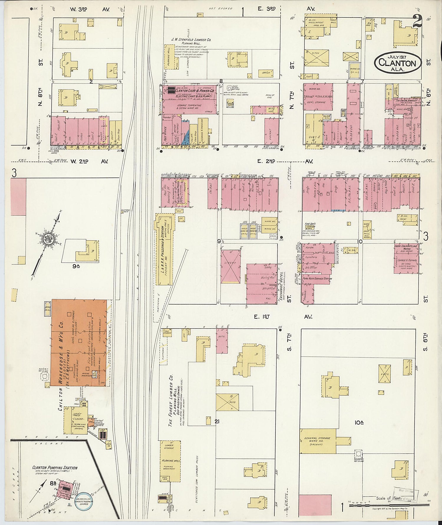 This old map of Clanton, Chilton County, Alabama was created by Sanborn Map Company in 1917