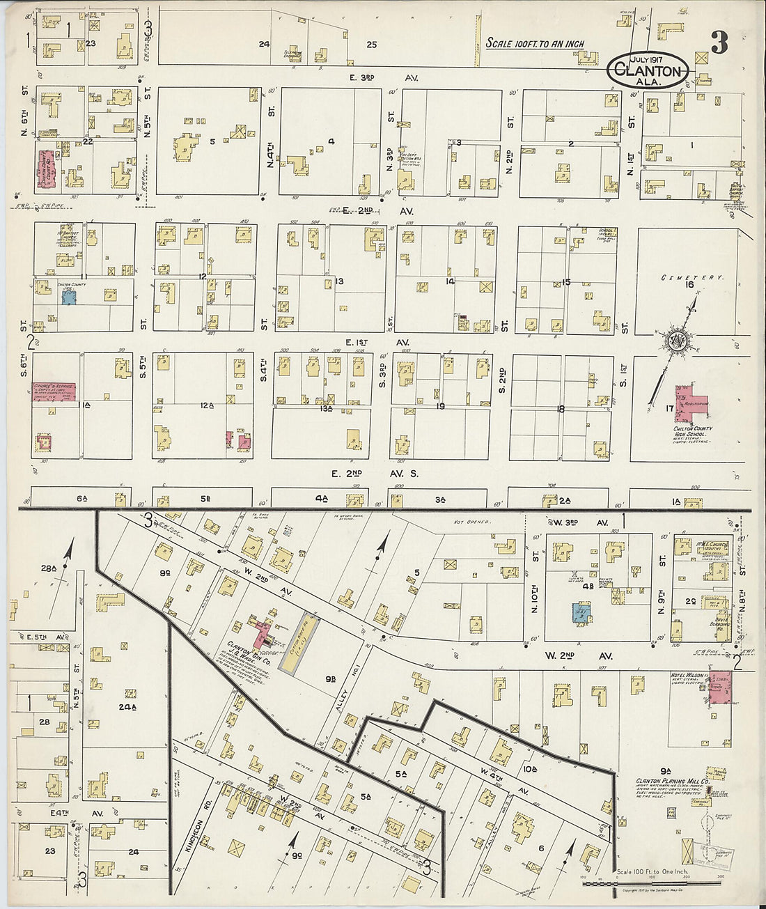 This old map of Clanton, Chilton County, Alabama was created by Sanborn Map Company in 1917