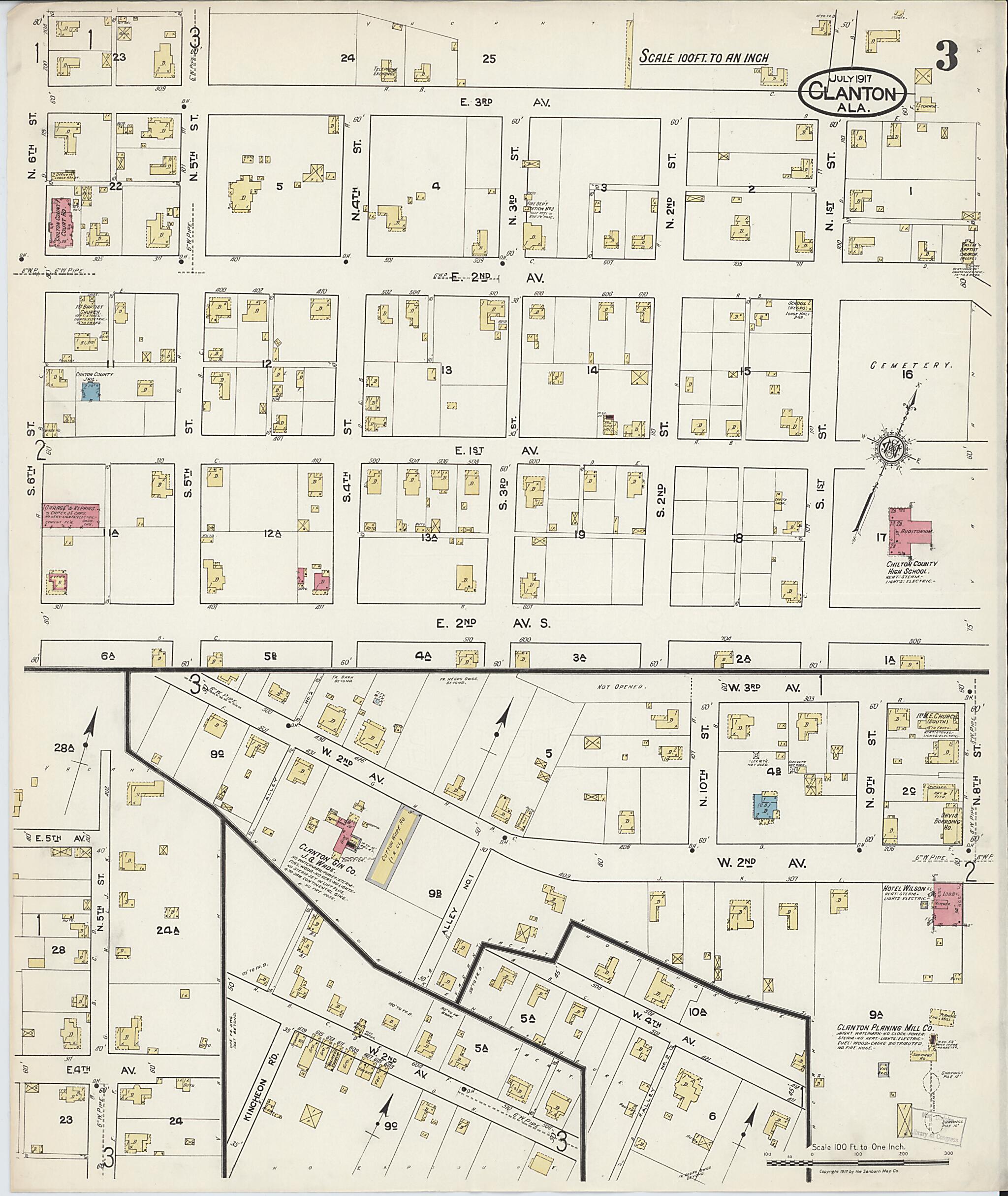 This old map of Clanton, Chilton County, Alabama was created by Sanborn Map Company in 1917