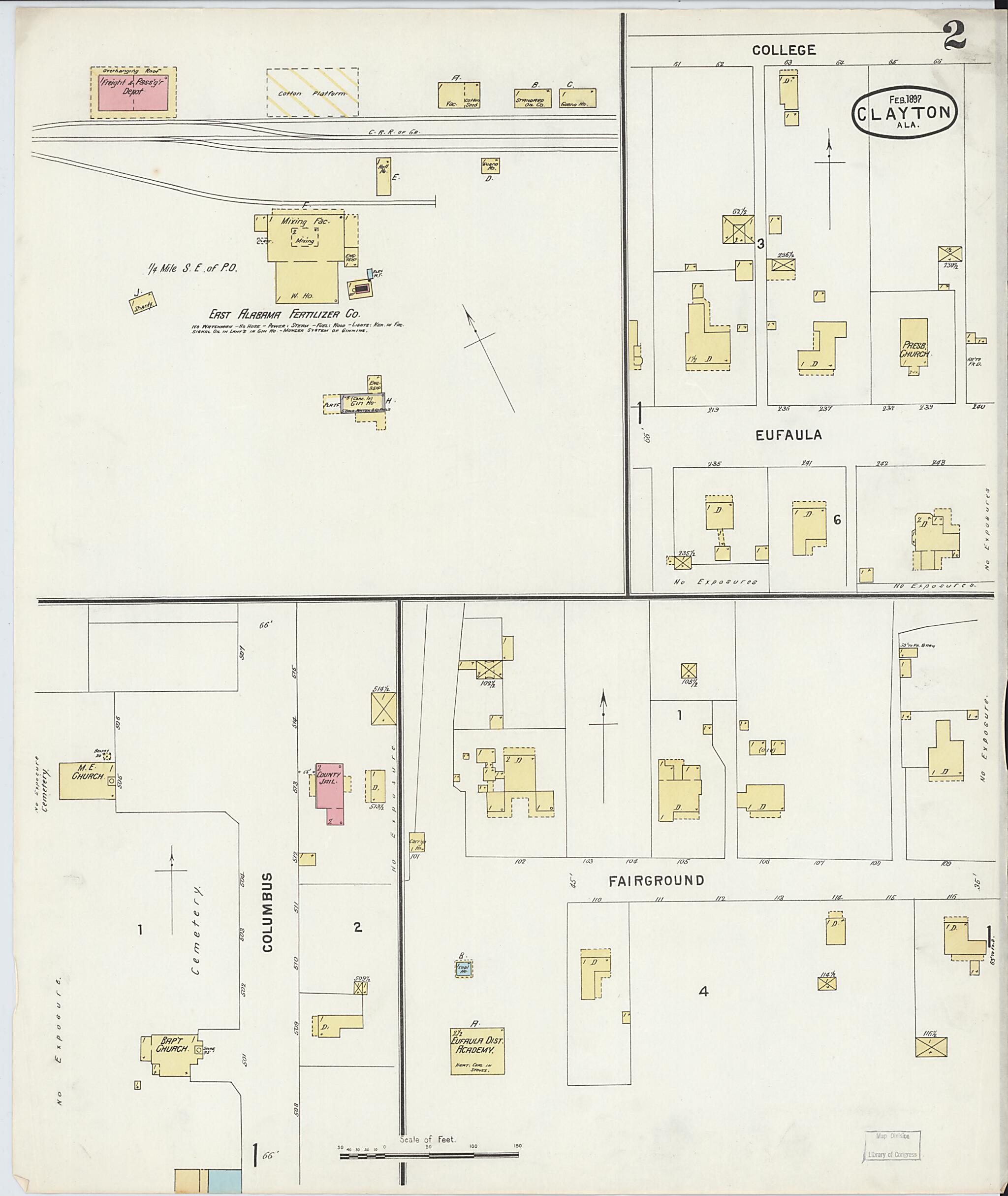 This old map of Clayton, Barbour County, Alabama was created by Sanborn Map Company in 1897