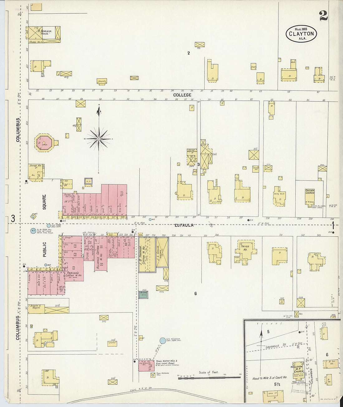 This old map of Clayton, Barbour County, Alabama was created by Sanborn Map Company in 1903