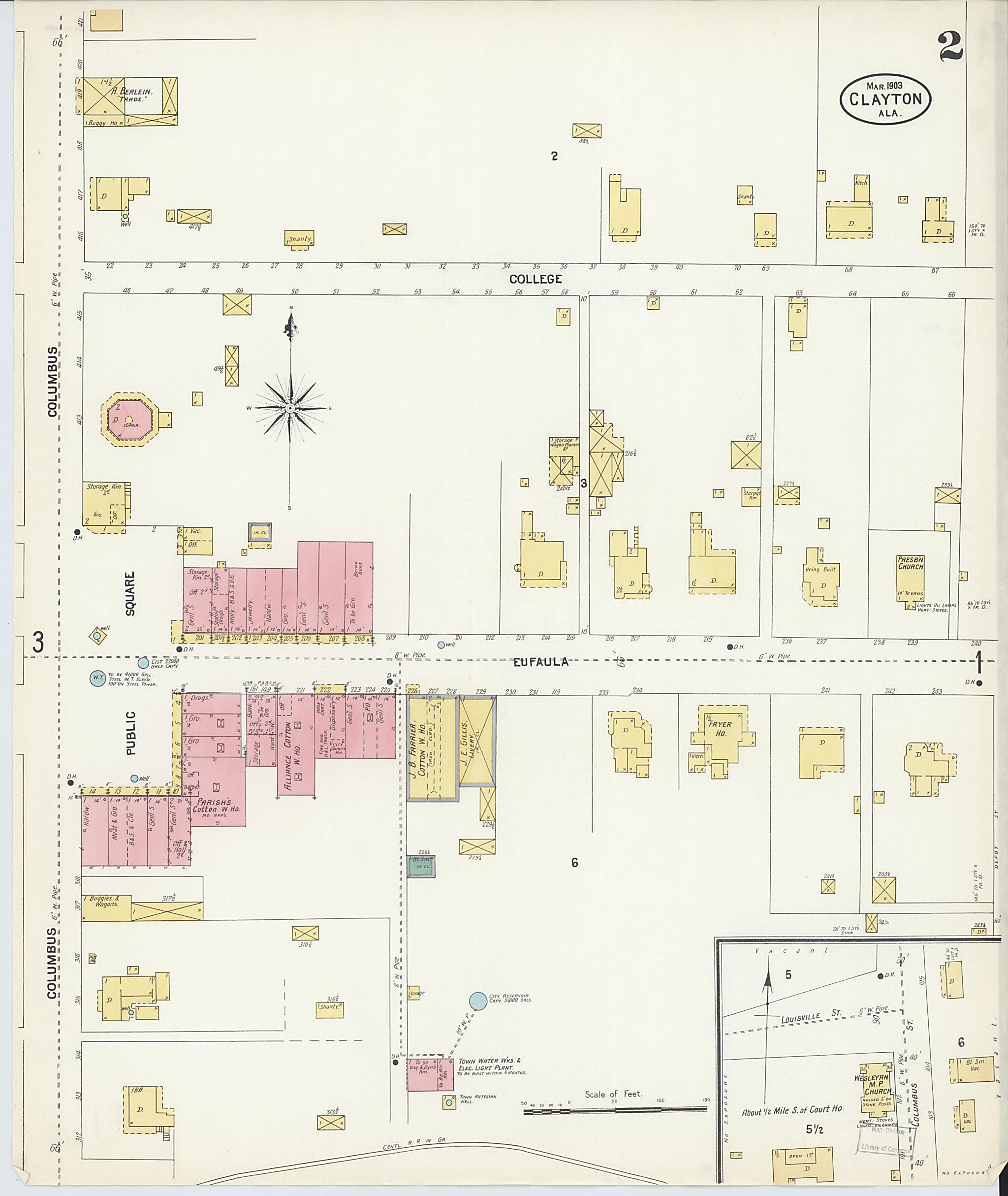 This old map of Clayton, Barbour County, Alabama was created by Sanborn Map Company in 1903