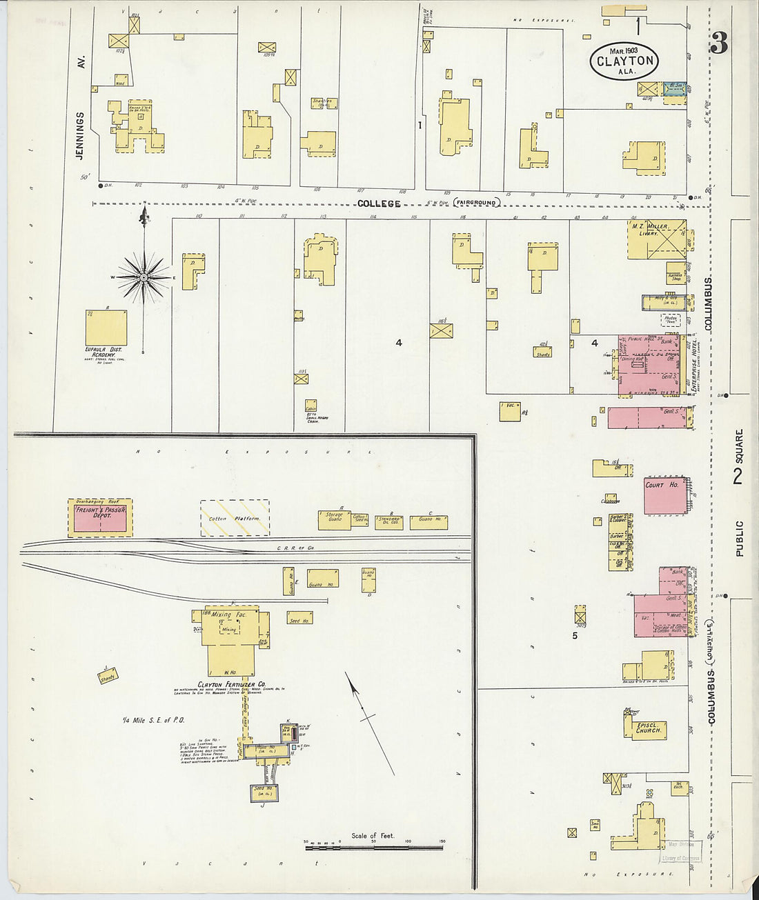 This old map of Clayton, Barbour County, Alabama was created by Sanborn Map Company in 1903