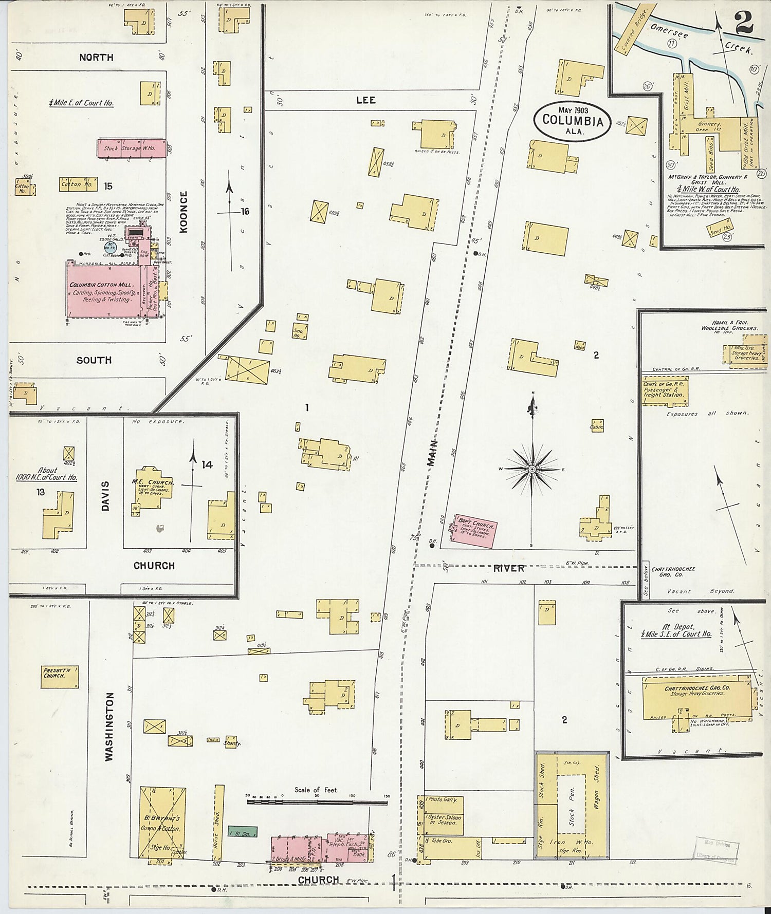 This old map of Columbia, Houston County, Alabama was created by Sanborn Map Company in 1903