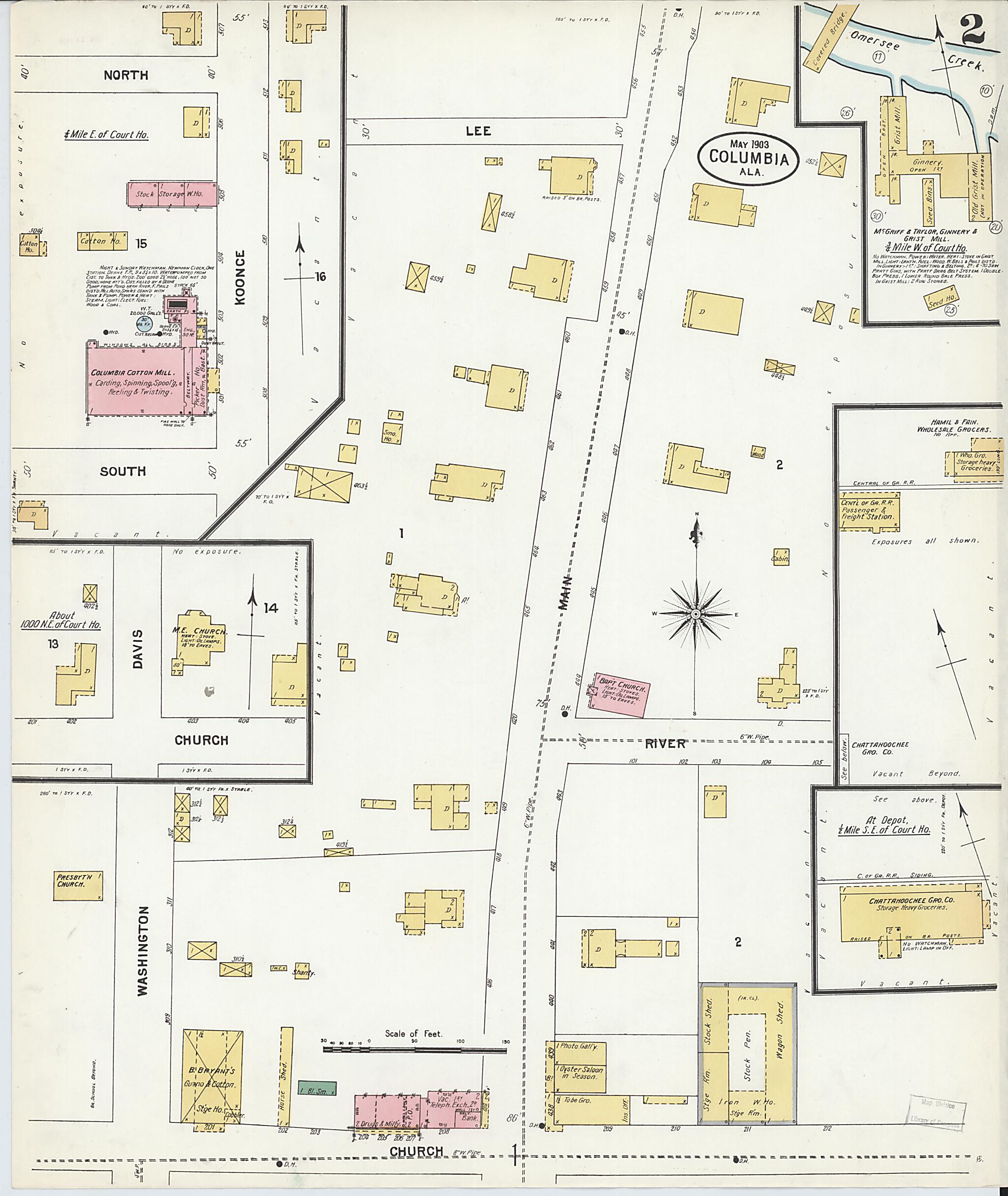 This old map of Columbia, Houston County, Alabama was created by Sanborn Map Company in 1903