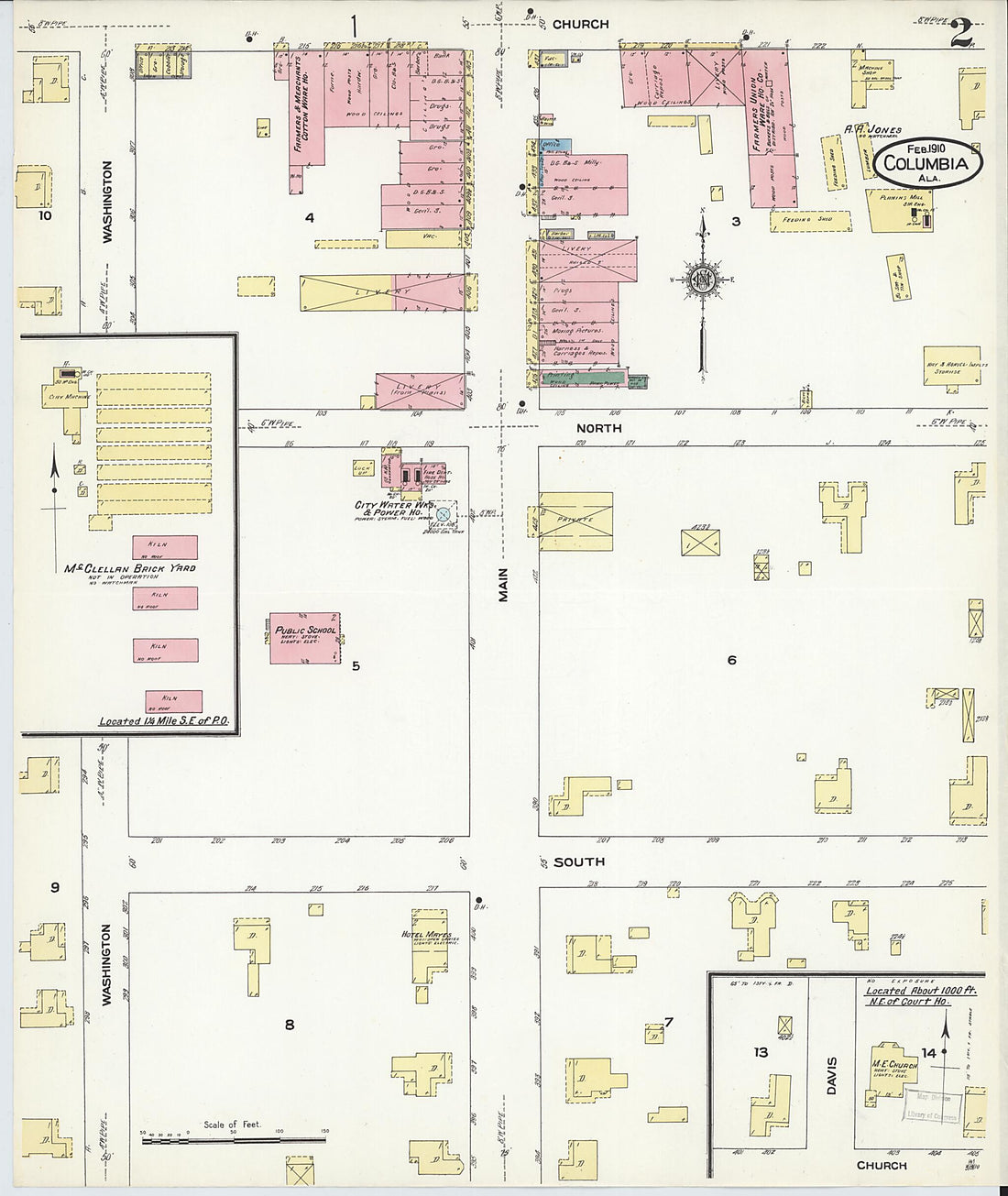 This old map of Columbia, Houston County, Alabama was created by Sanborn Map Company in 1910