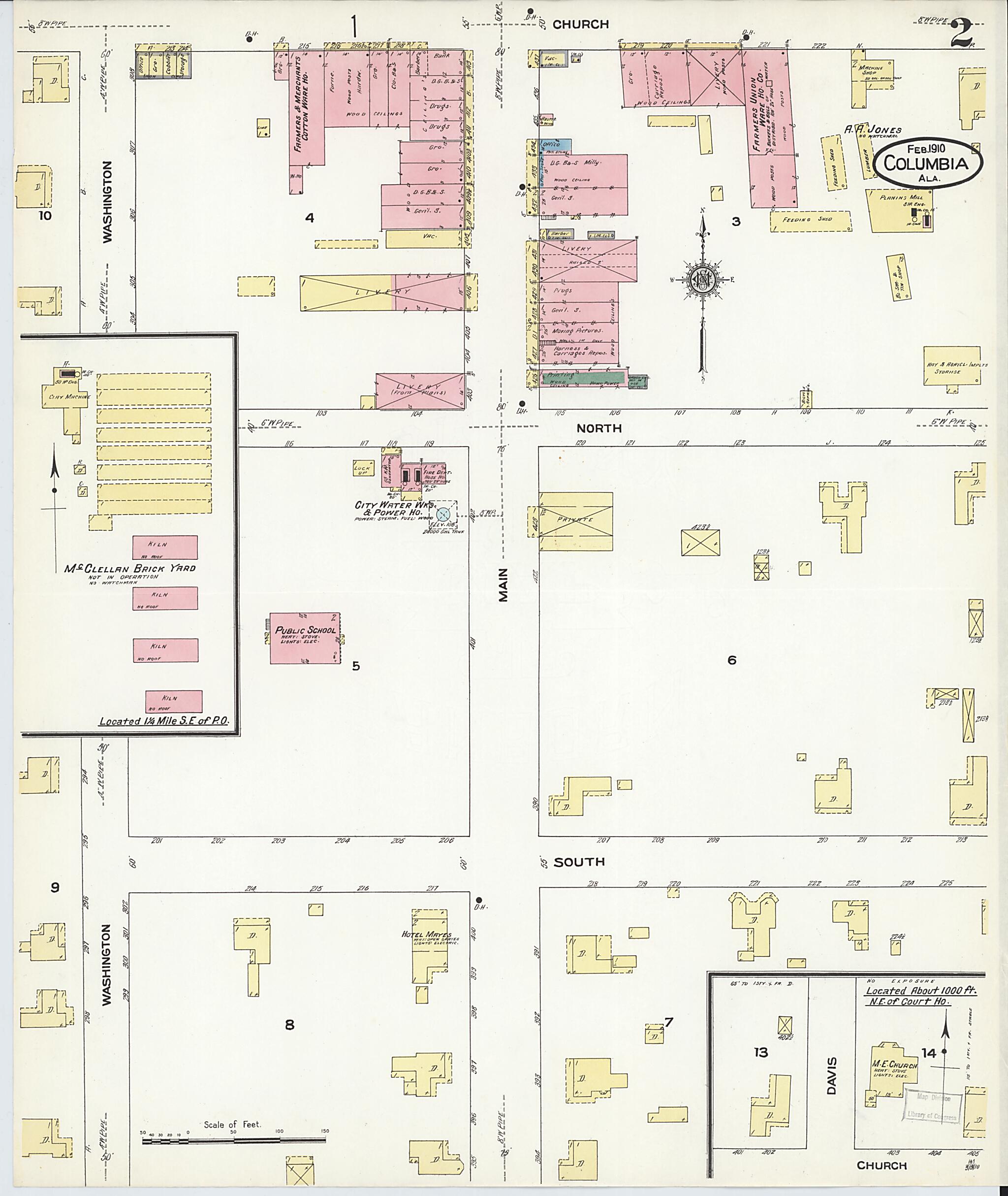 This old map of Columbia, Houston County, Alabama was created by Sanborn Map Company in 1910