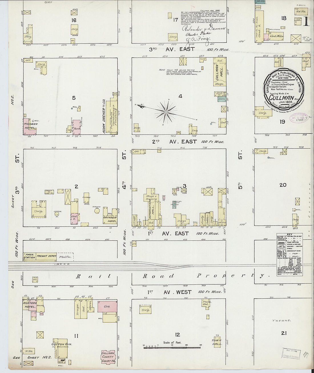 This old map of Cullman, Cullman County, Alabama was created by Sanborn Map Company in 1888