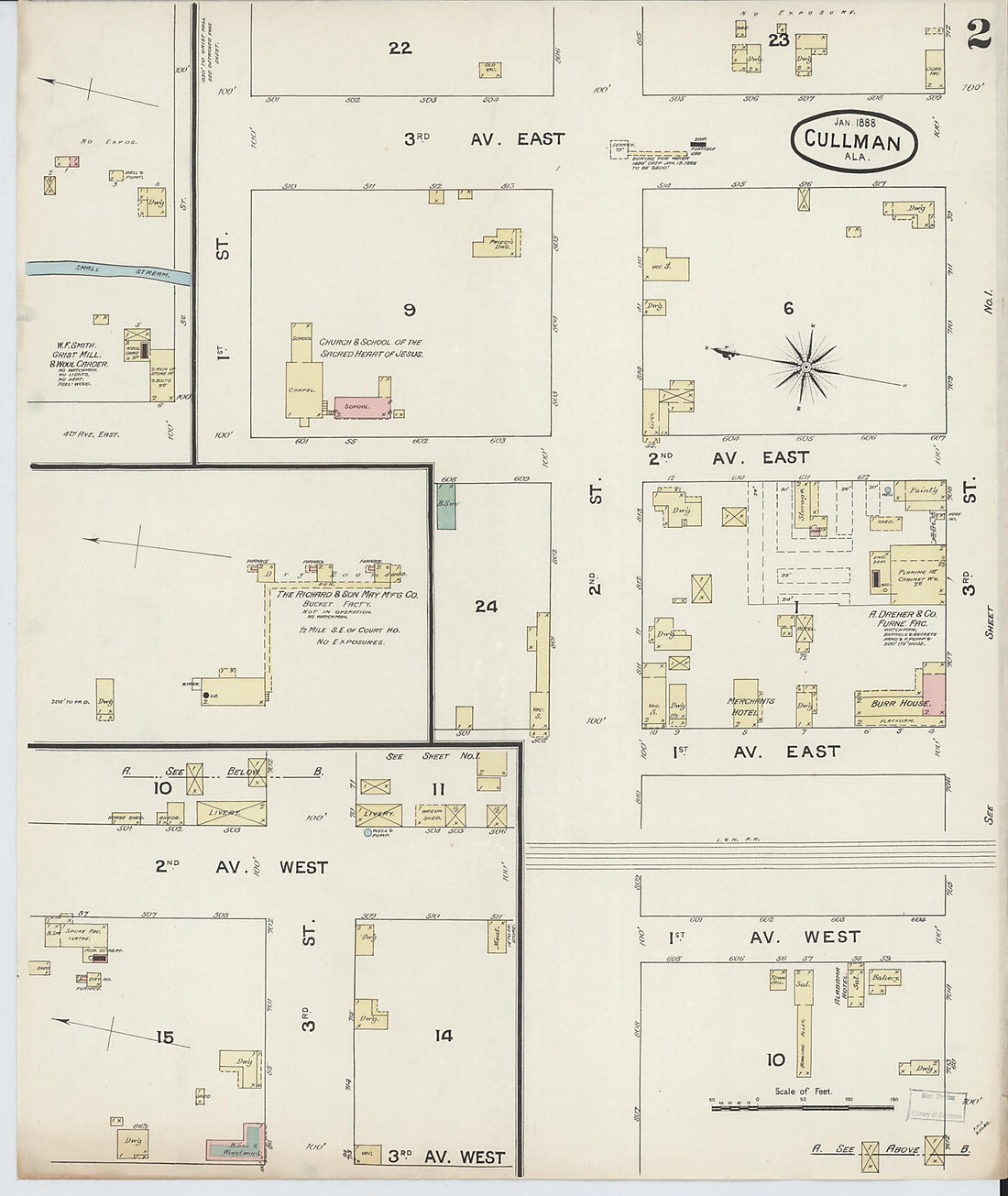 This old map of Cullman, Cullman County, Alabama was created by Sanborn Map Company in 1888