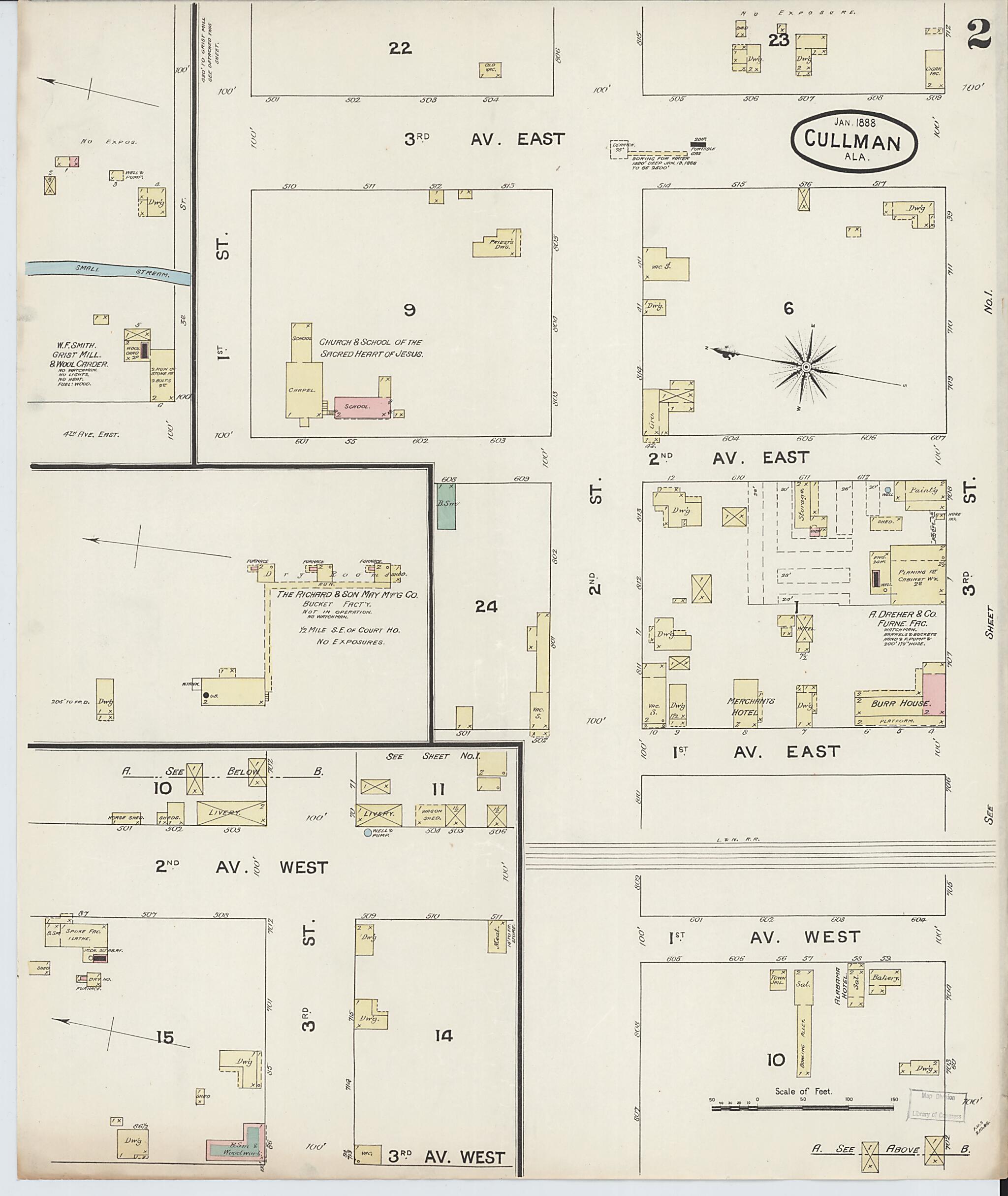 This old map of Cullman, Cullman County, Alabama was created by Sanborn Map Company in 1888