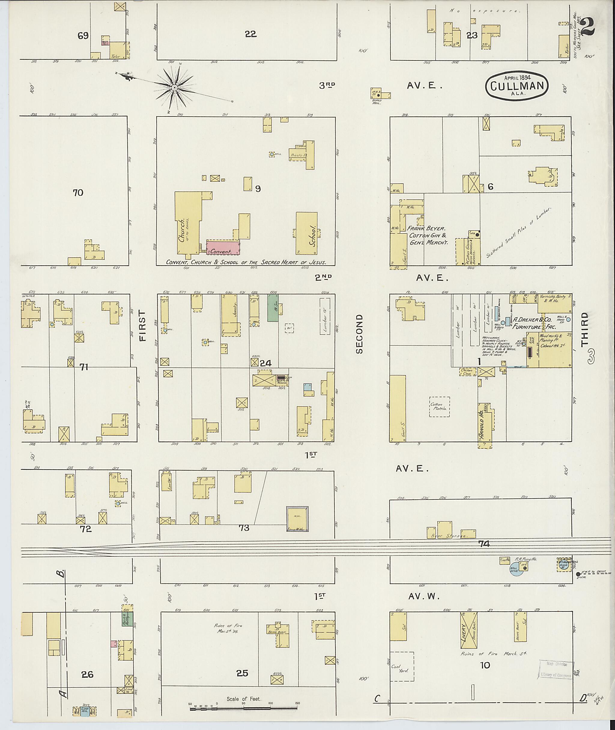 This old map of Cullman, Cullman County, Alabama was created by Sanborn Map Company in 1894