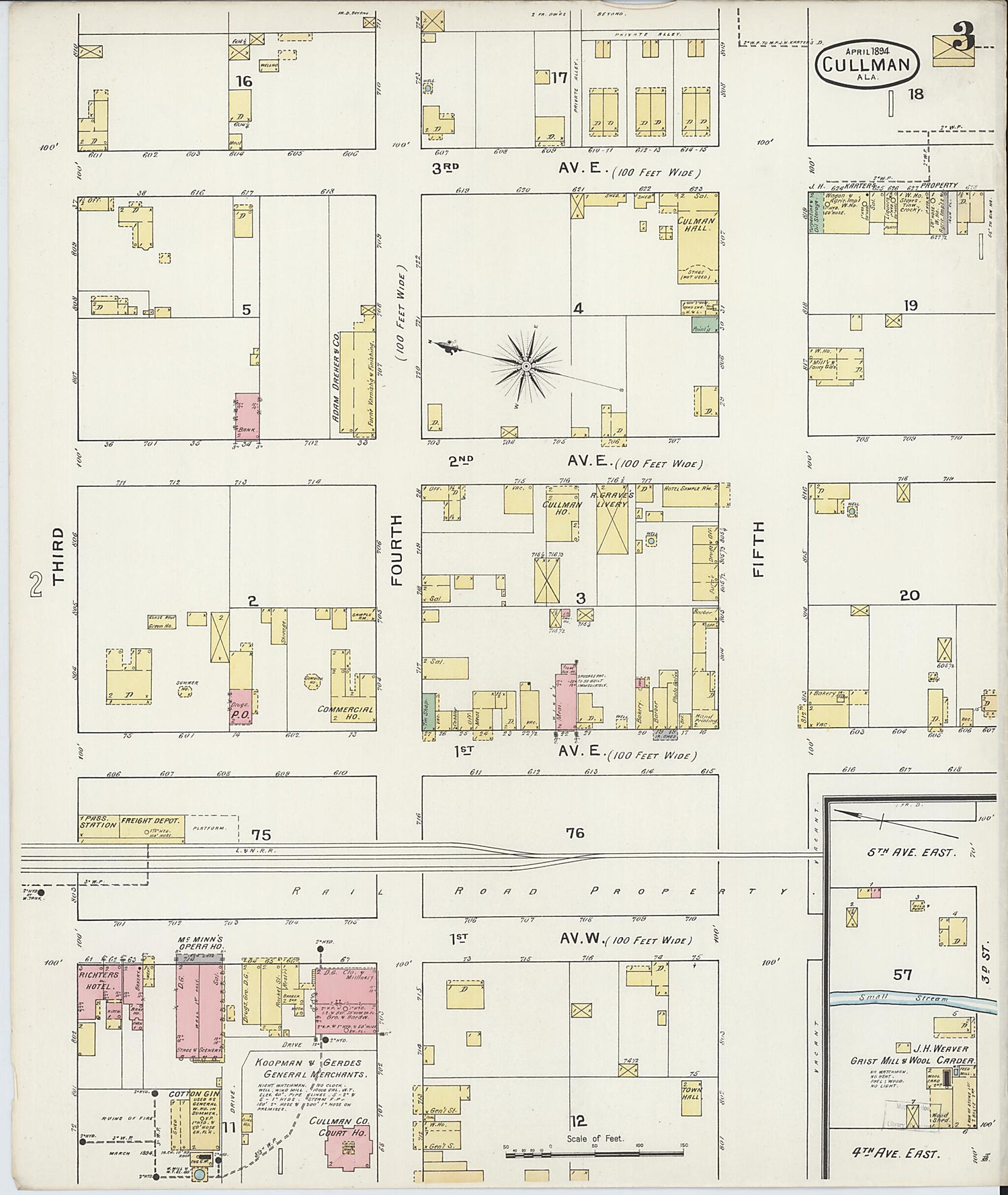 This old map of Cullman, Cullman County, Alabama was created by Sanborn Map Company in 1894