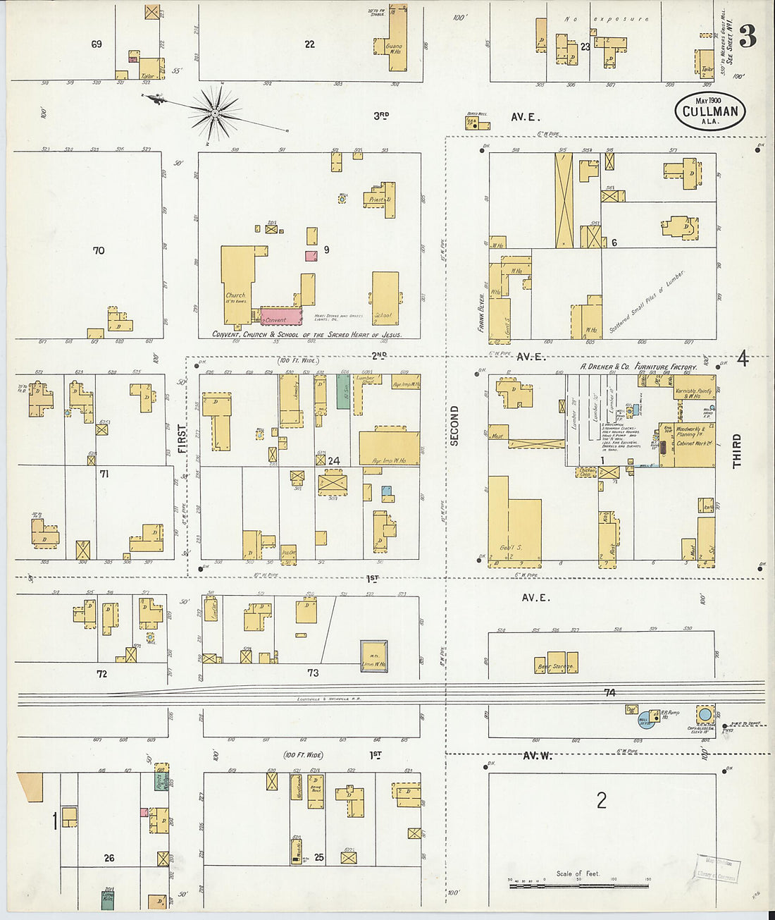 This old map of Cullman, Cullman County, Alabama was created by Sanborn Map Company in 1900