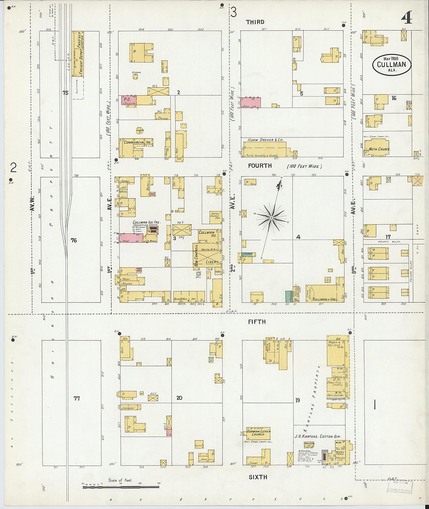 This old map of Cullman, Cullman County, Alabama was created by Sanborn Map Company in 1900