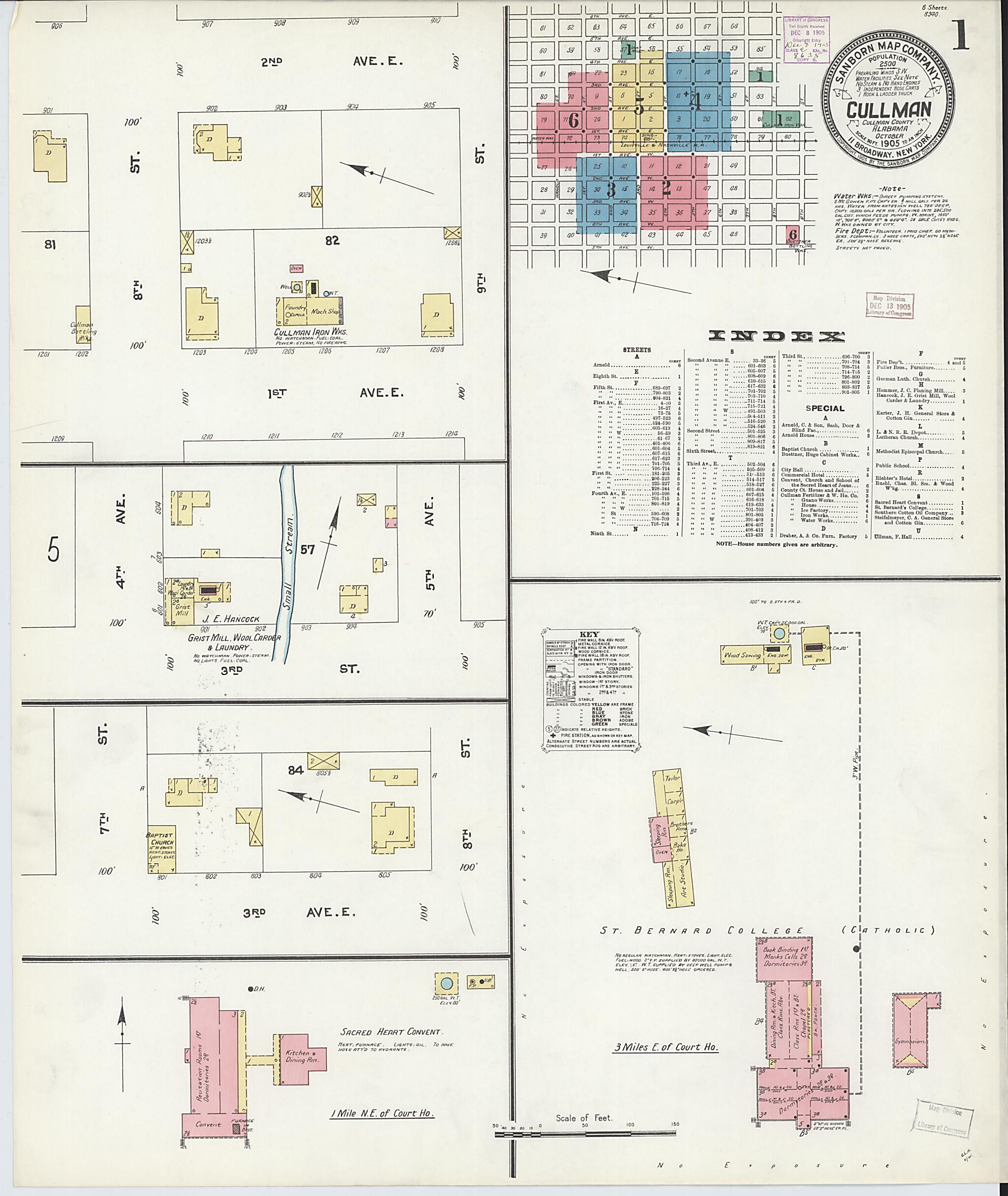 This old map of Cullman, Cullman County, Alabama was created by Sanborn Map Company in 1905