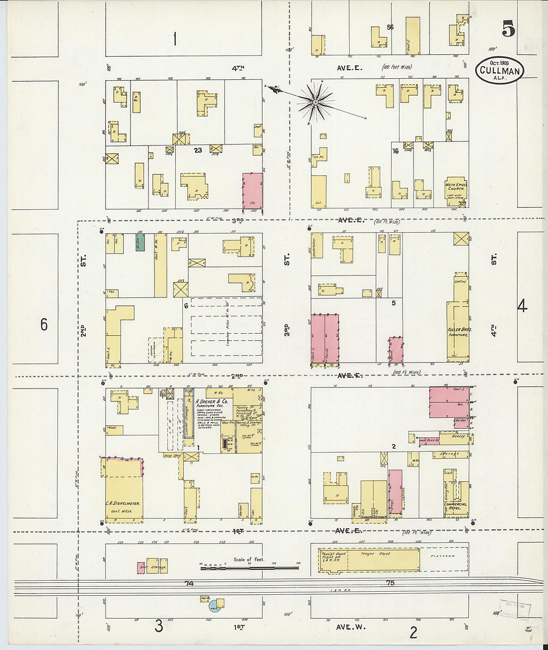 This old map of Cullman, Cullman County, Alabama was created by Sanborn Map Company in 1905