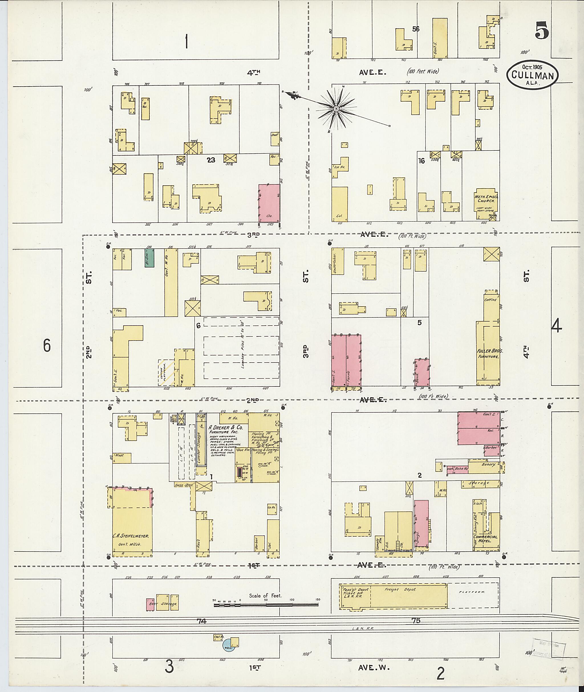 This old map of Cullman, Cullman County, Alabama was created by Sanborn Map Company in 1905