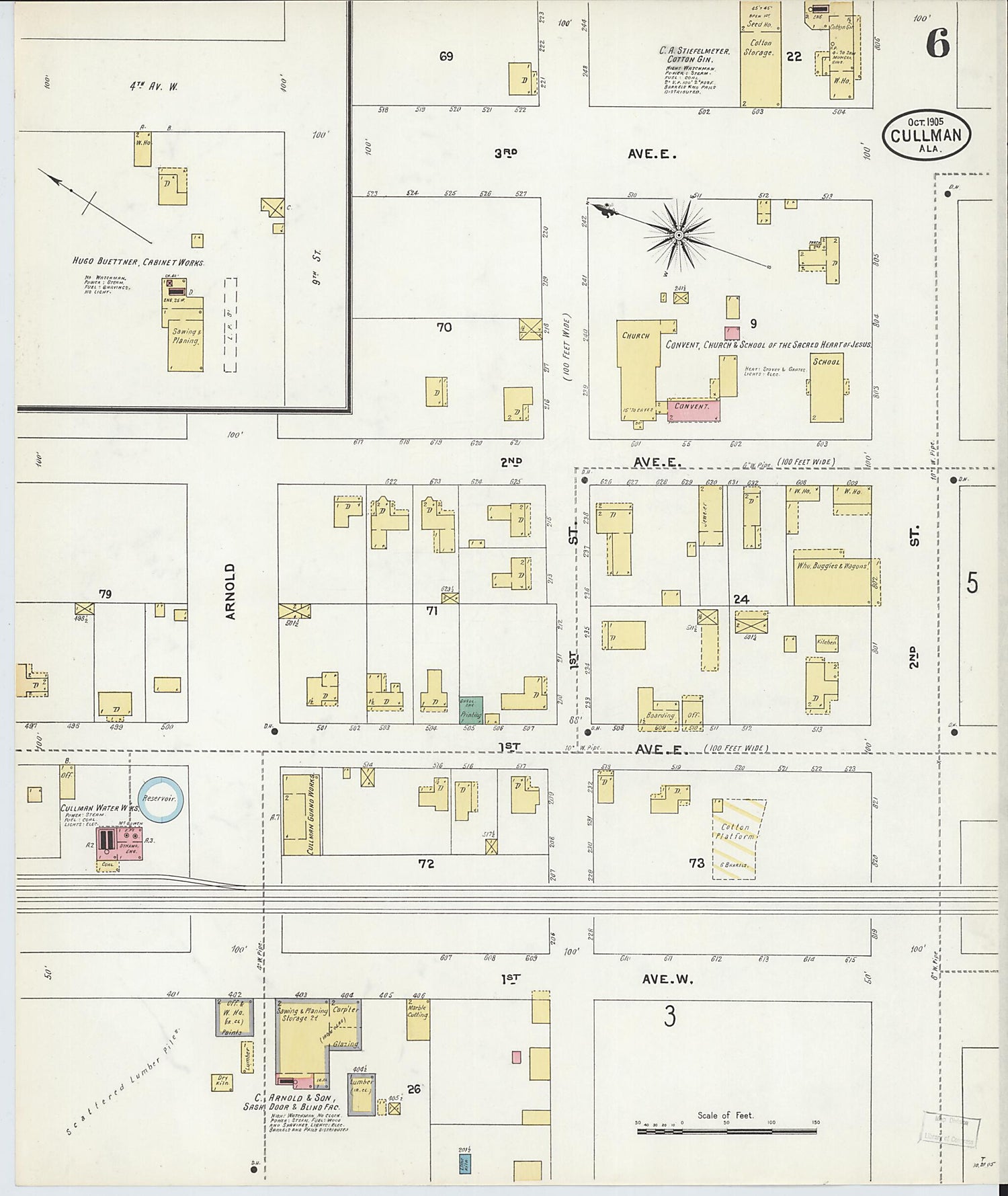 This old map of Cullman, Cullman County, Alabama was created by Sanborn Map Company in 1905