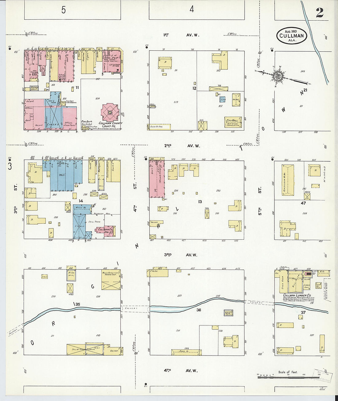 This old map of Cullman, Cullman County, Alabama was created by Sanborn Map Company in 1910