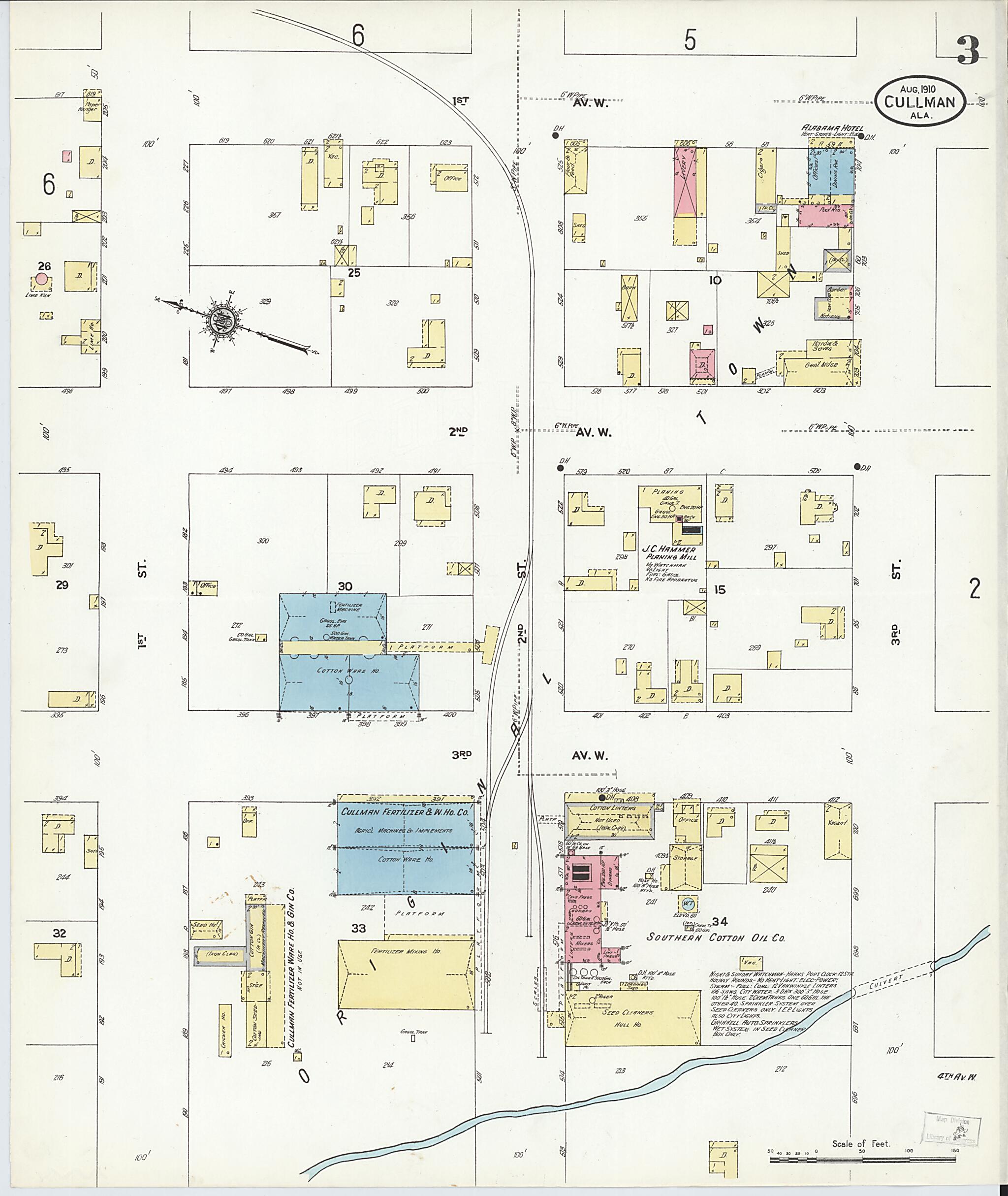 This old map of Cullman, Cullman County, Alabama was created by Sanborn Map Company in 1910