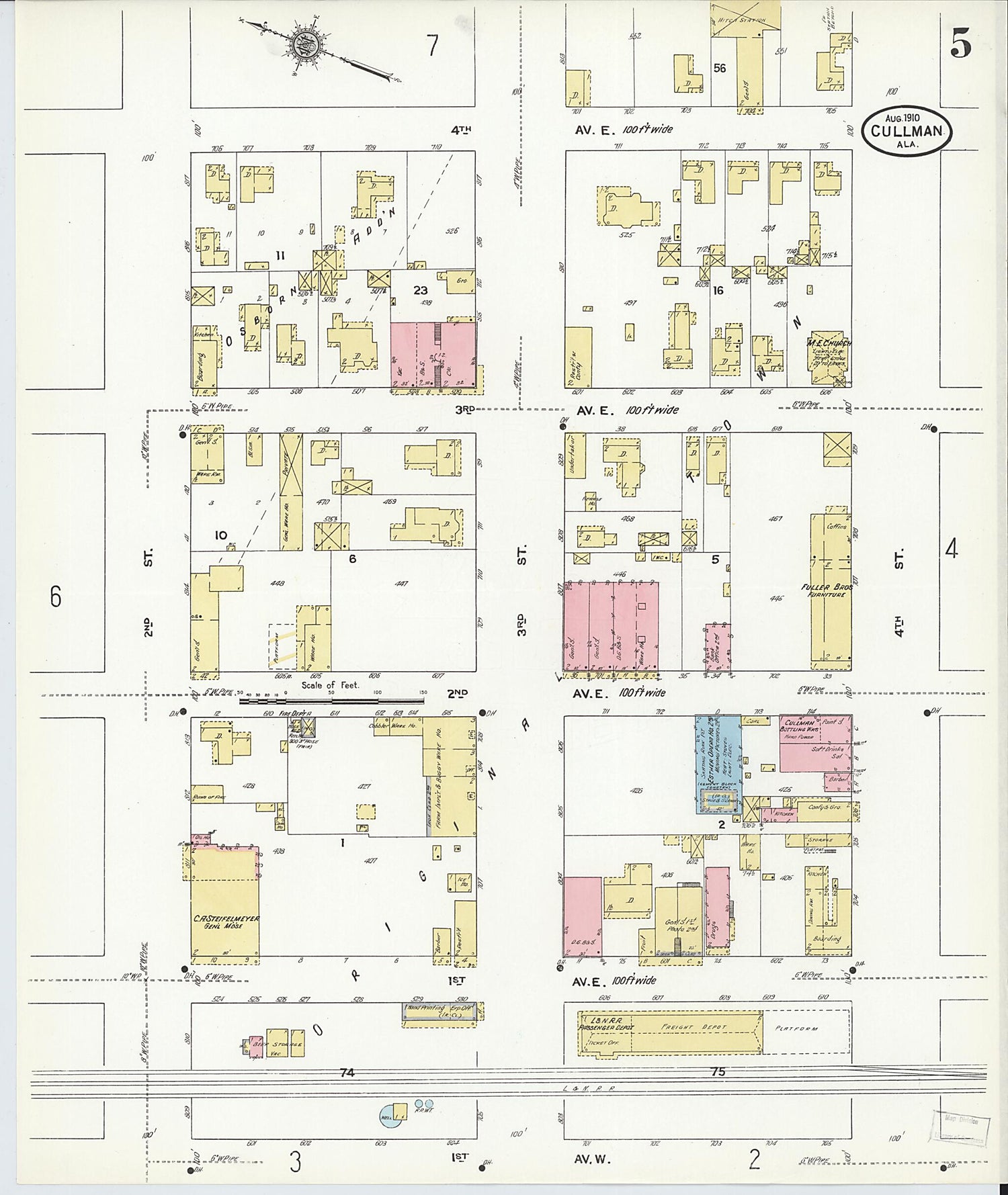 This old map of Cullman, Cullman County, Alabama was created by Sanborn Map Company in 1910