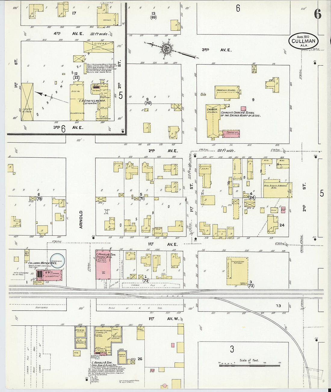 This old map of Cullman, Cullman County, Alabama was created by Sanborn Map Company in 1910