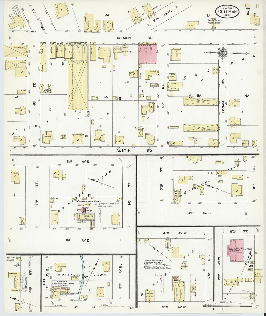 This old map of Cullman, Cullman County, Alabama was created by Sanborn Map Company in 1910